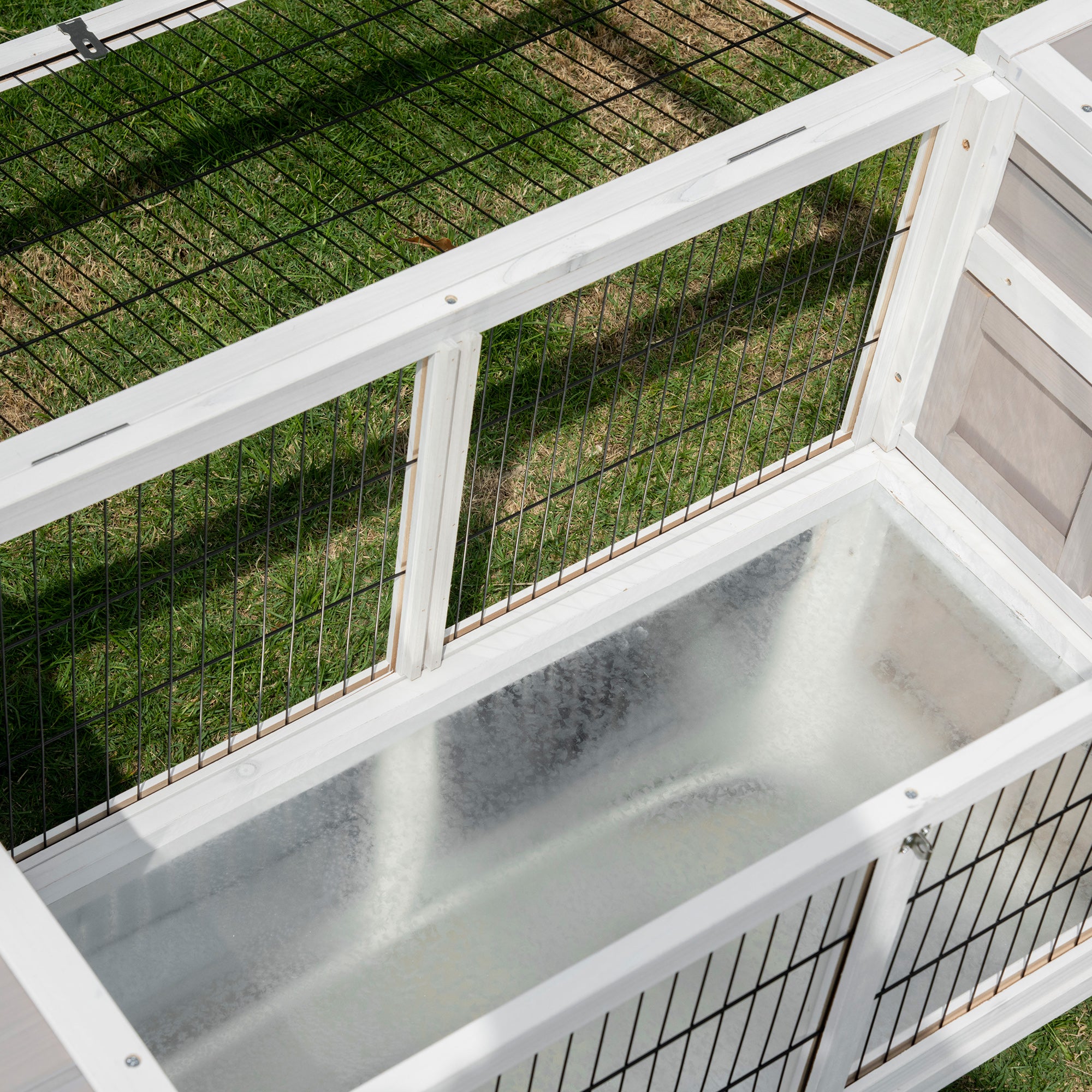 PawHut Wooden Rabbit Hutch Guinea Pig Cage Separable Bunny Run Small Bunny House w/ Slide Out Tray, 161 x 50.5 x 53.3cm - Grey