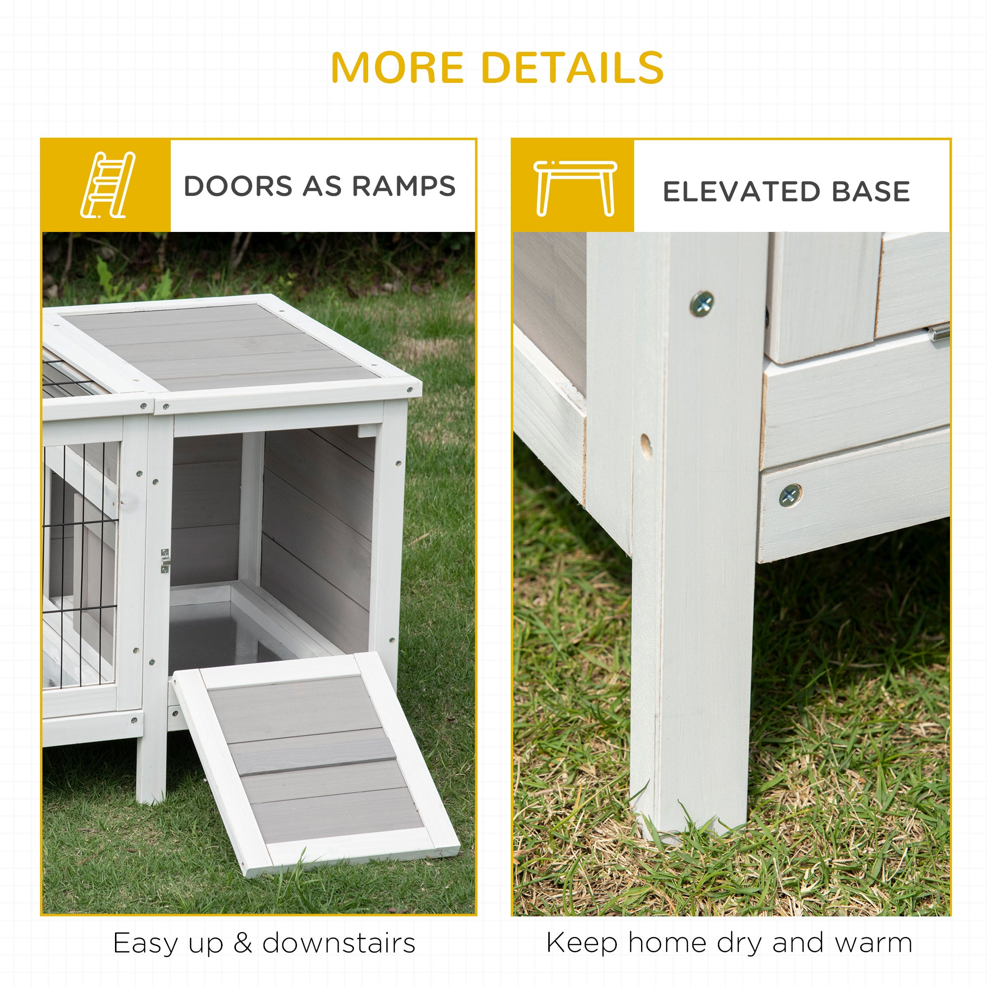 PawHut Wooden Rabbit Hutch Guinea Pig Cage Separable Bunny Run Small Bunny House w/ Slide Out Tray, 161 x 50.5 x 53.3cm - Grey