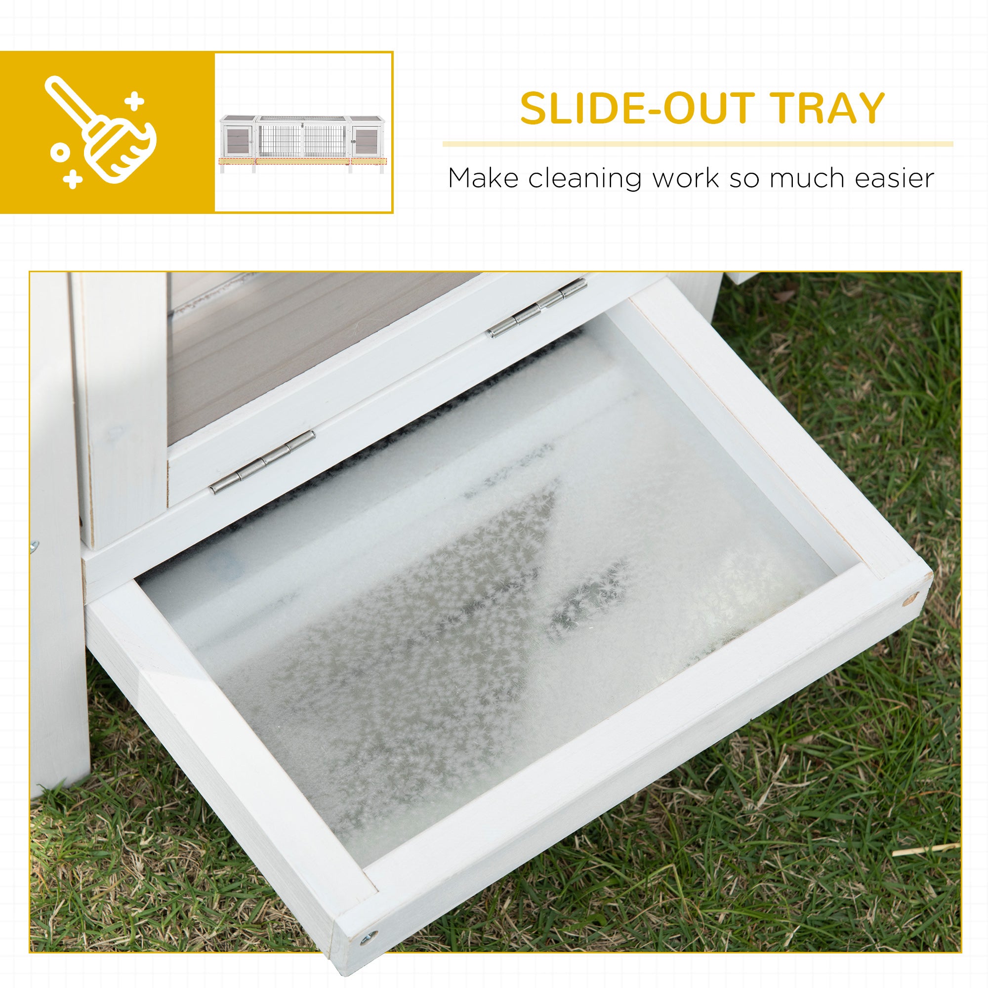 PawHut Wooden Rabbit Hutch Guinea Pig Cage Separable Bunny Run Small Bunny House w/ Slide Out Tray, 161 x 50.5 x 53.3cm - Grey