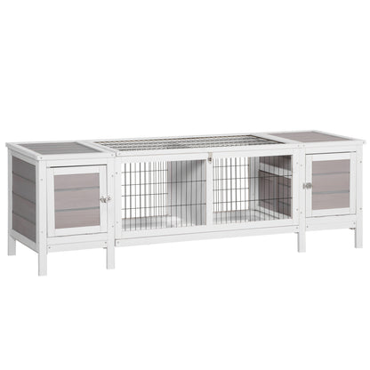 PawHut Wooden Rabbit Hutch Guinea Pig Cage Separable Bunny Run Small Bunny House w/ Slide Out Tray, 161 x 50.5 x 53.3cm - Grey