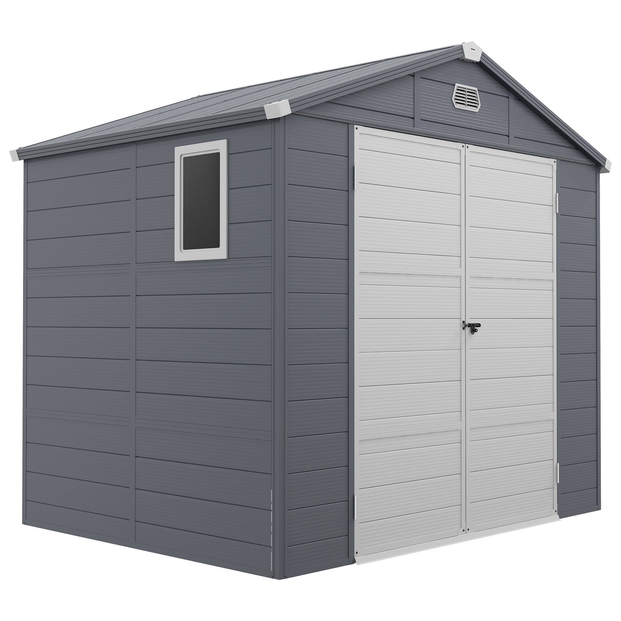 Outsunny 8' x 6' Garden Storage Shed, Outdoor Storage Patio Shed with Aluminum Frame, Galvanized Foundation Kit, Latched Door, Air Vents, Window for Backyard, Lawn, Dark Grey
