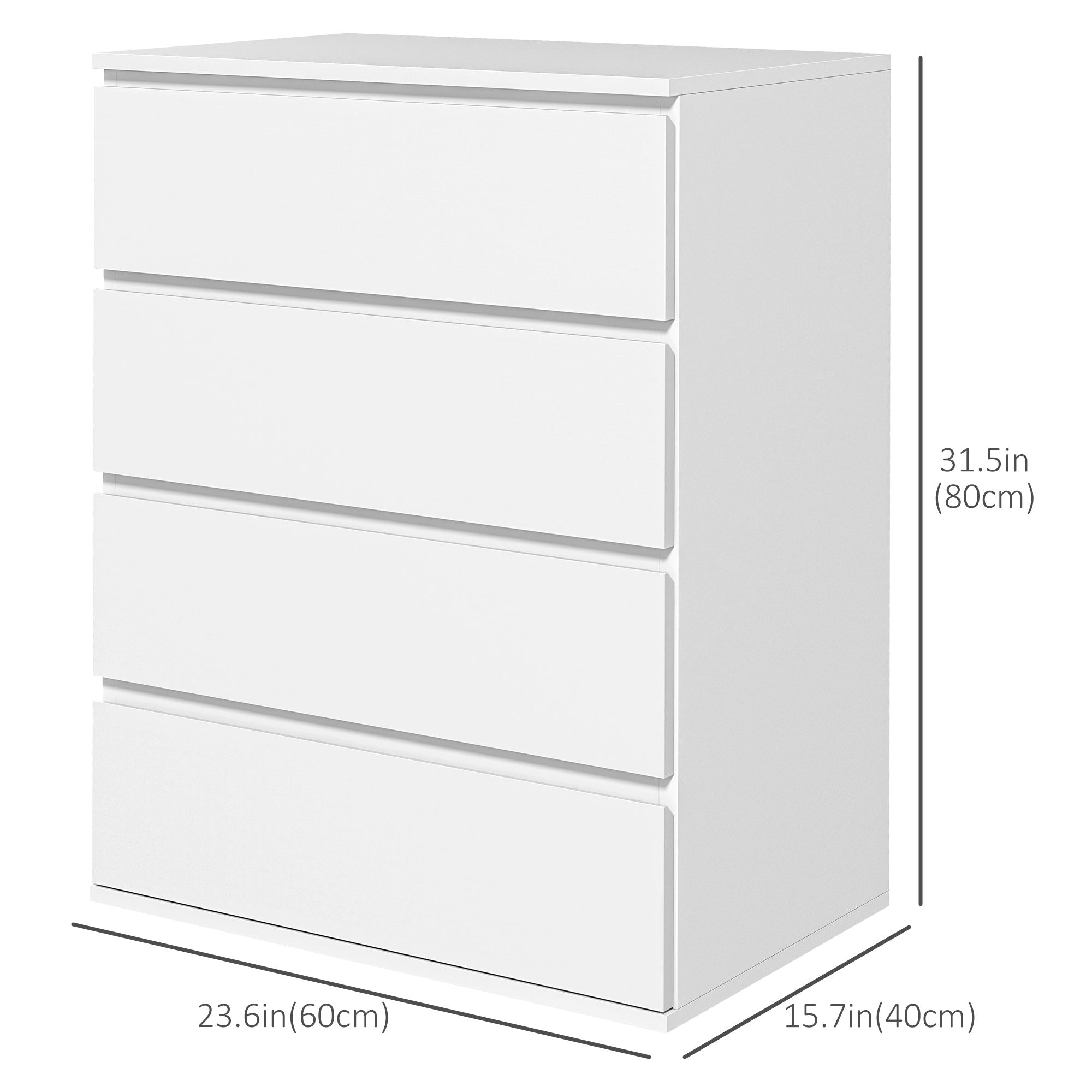 HOMCOM 4 Drawer Dresser for Bedroom, High Gloss Chest of Drawers with Metal Runners and Groove Handles, White