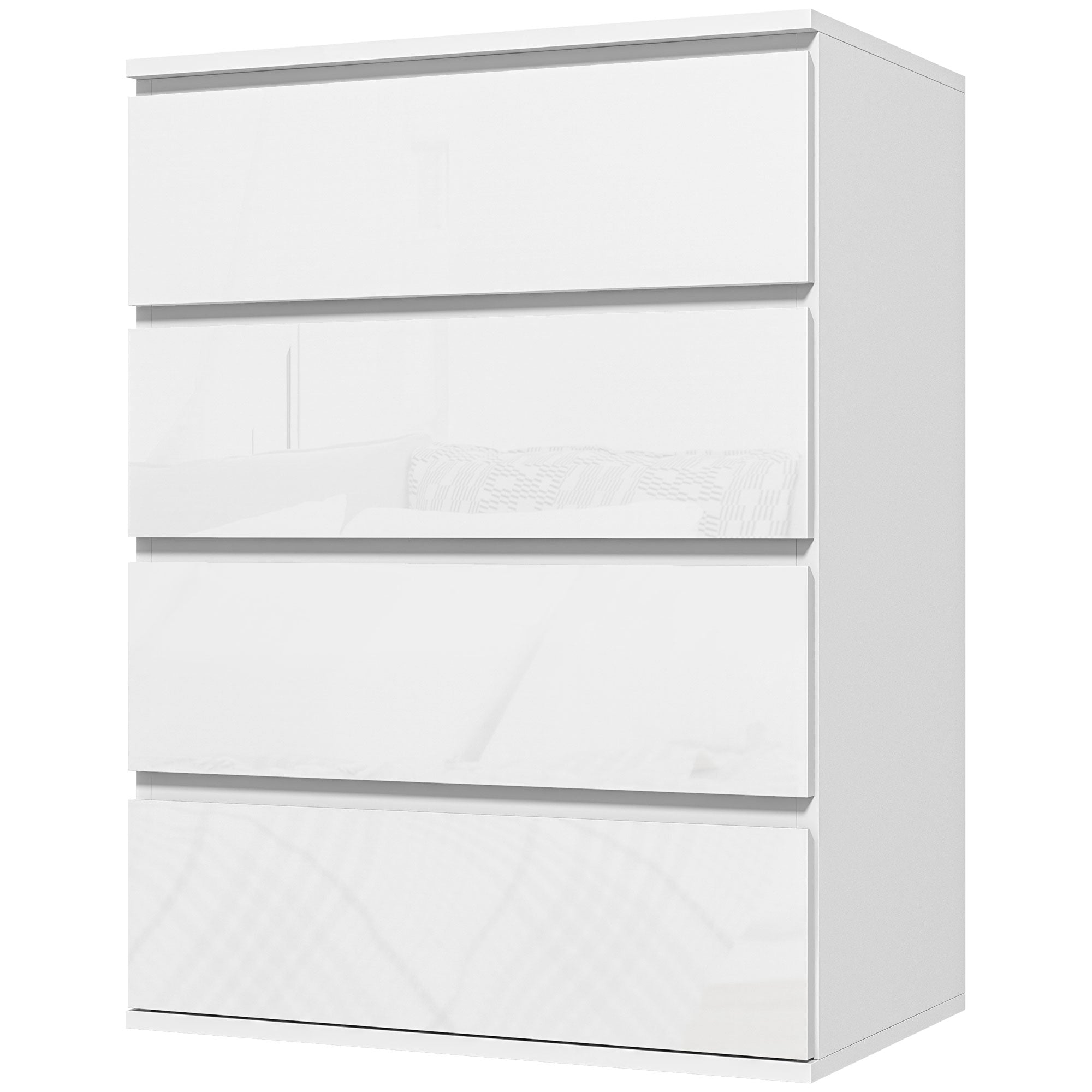 HOMCOM 4 Drawer Dresser for Bedroom, High Gloss Chest of Drawers with Metal Runners and Groove Handles, White
