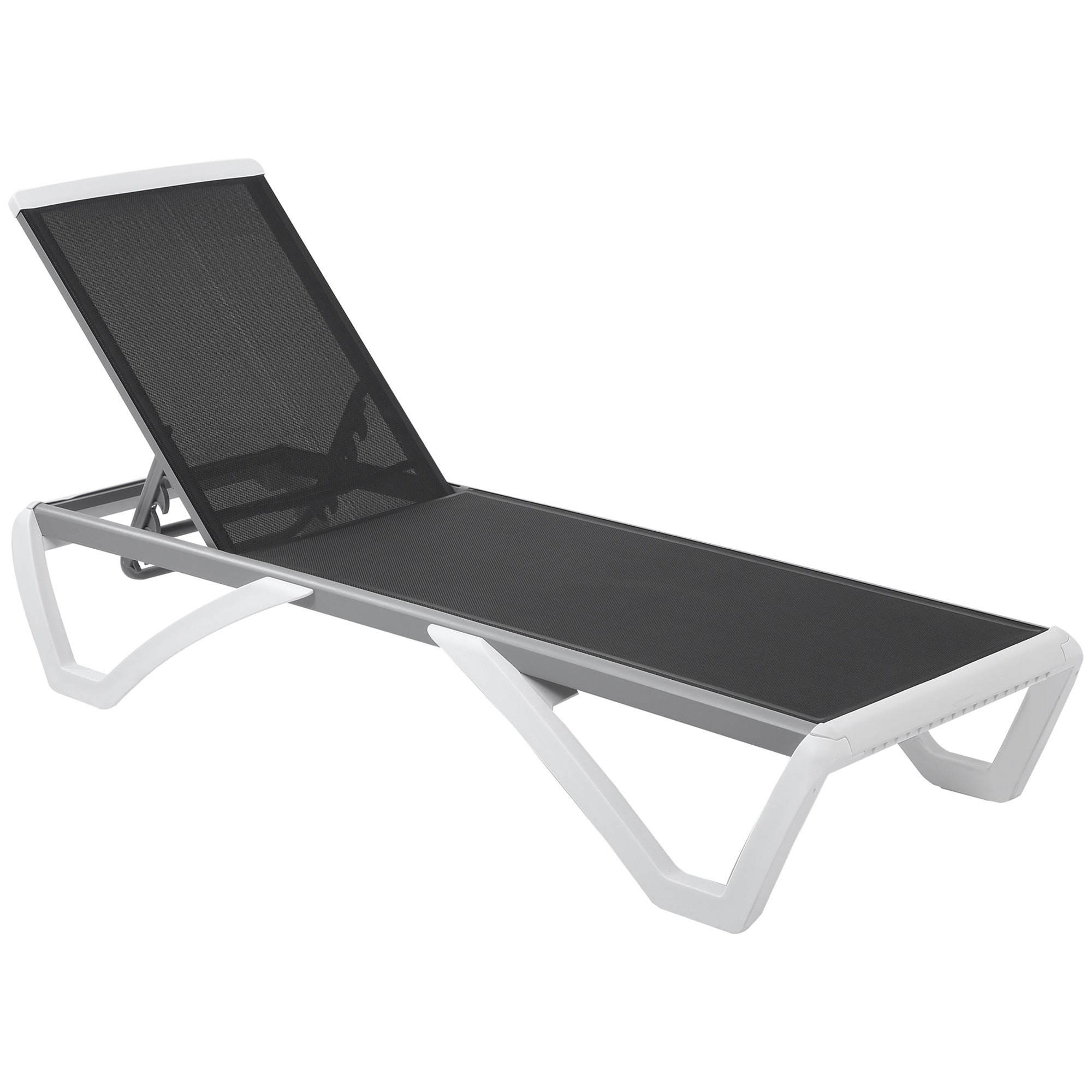Outsunny Outdoor Chaise Lounge Chair, Patio Aluminum Tanning Chair with 5-Level Adjustable Back, Portable Wheels, Breathable Mesh Fabric, for Pool, Deck,  Garden, Blue