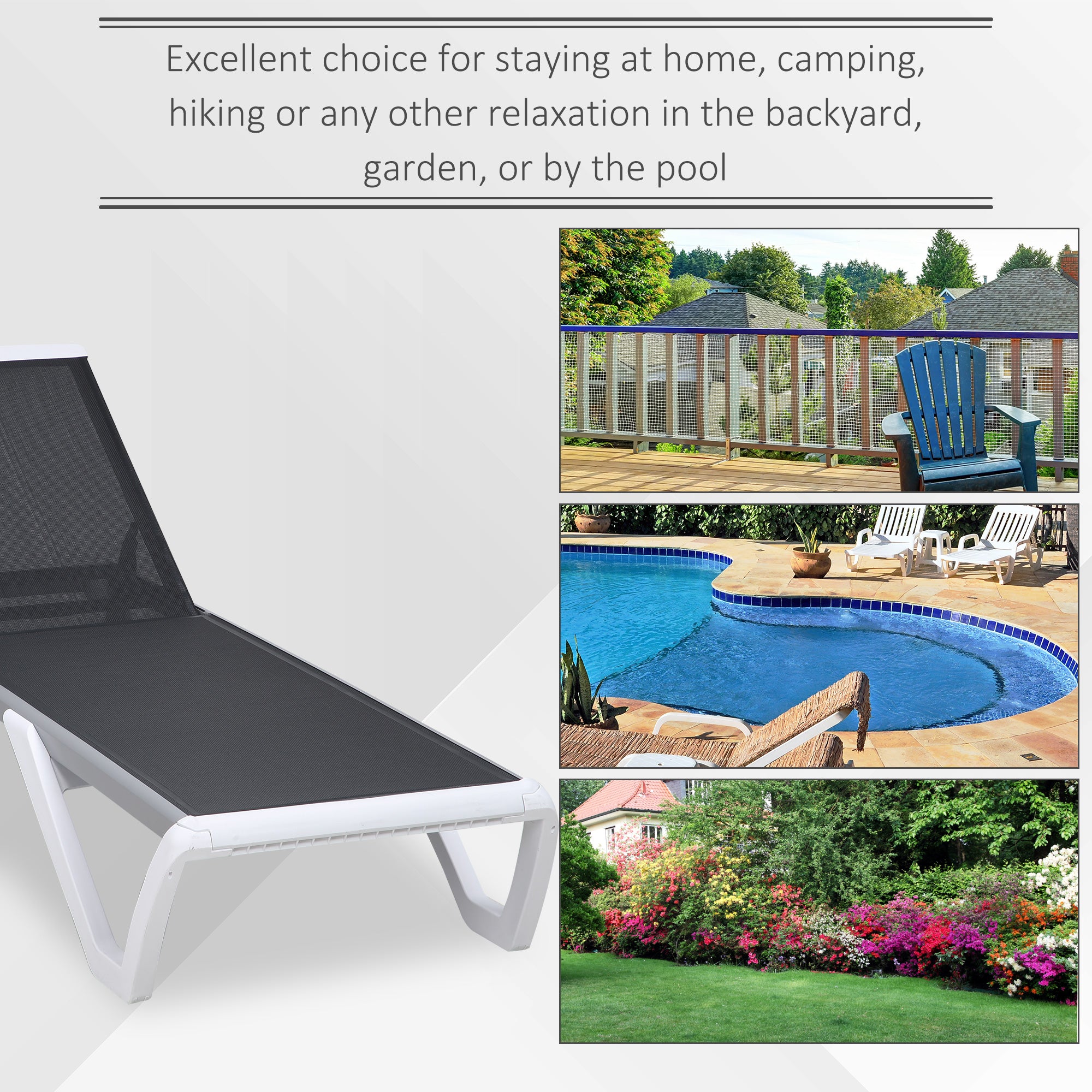 Outsunny Outdoor Chaise Lounge Chair, Patio Aluminum Tanning Chair with 5-Level Adjustable Back, Portable Wheels, Breathable Mesh Fabric, for Pool, Deck,  Garden, Blue