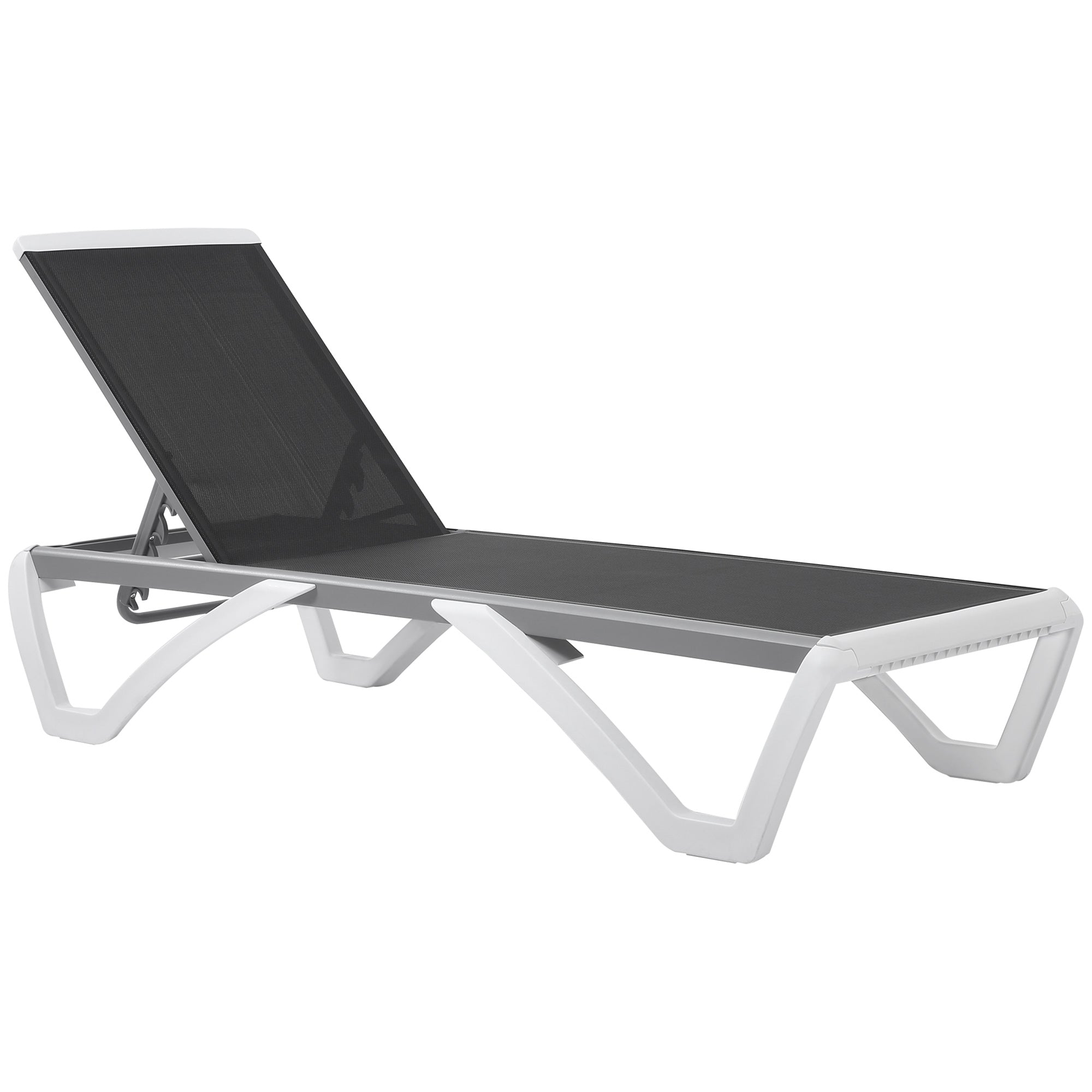 Outsunny Outdoor Chaise Lounge Chair, Patio Aluminum Tanning Chair with 5-Level Adjustable Back, Portable Wheels, Breathable Mesh Fabric, for Pool, Deck,  Garden, Blue