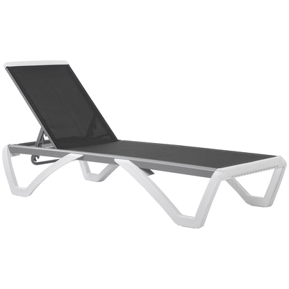 Outsunny Outdoor Chaise Lounge Chair, Patio Aluminum Tanning Chair with 5-Level Adjustable Back, Portable Wheels, Breathable Mesh Fabric, for Pool, Deck,  Garden, Blue