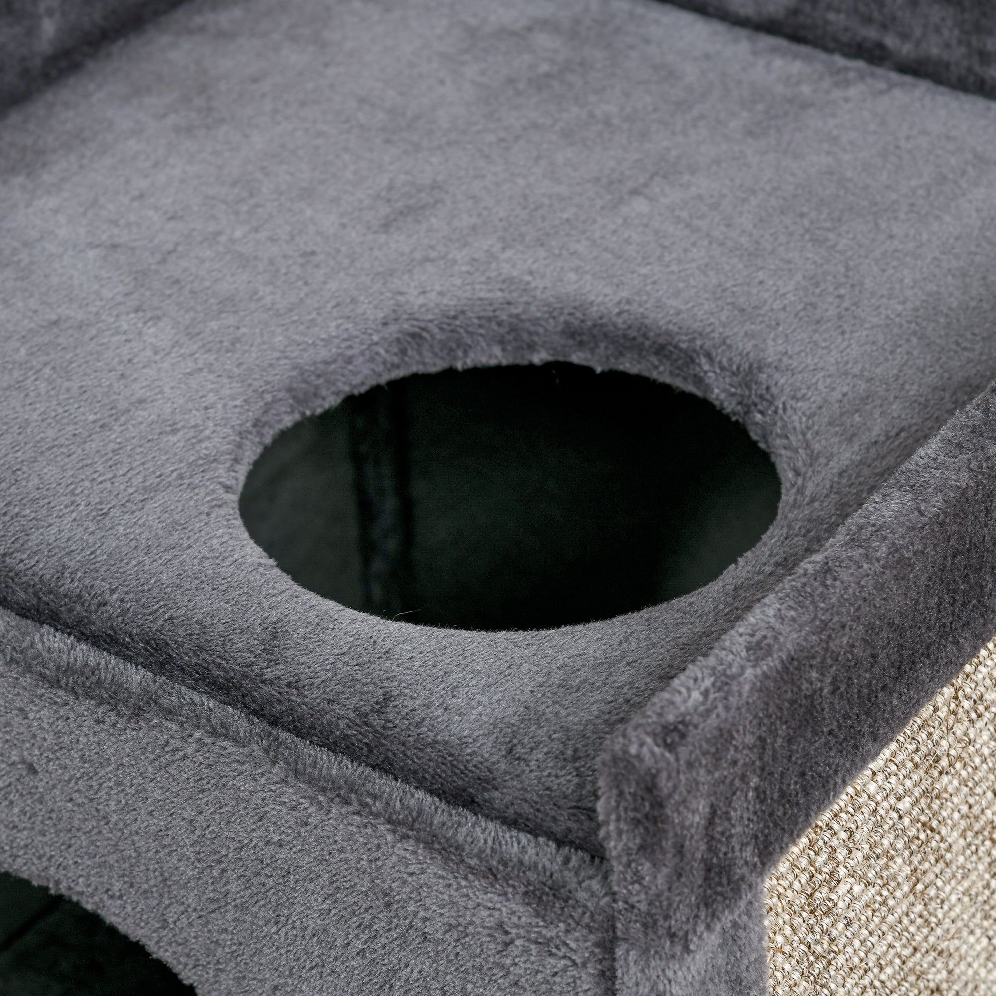 PawHut 81 cm Cat Scratching Barrel with 2 Cat Houses, Cat Play Tower with Scratching Pad, Cat Scratching Tree for Indoor Cats, Grey