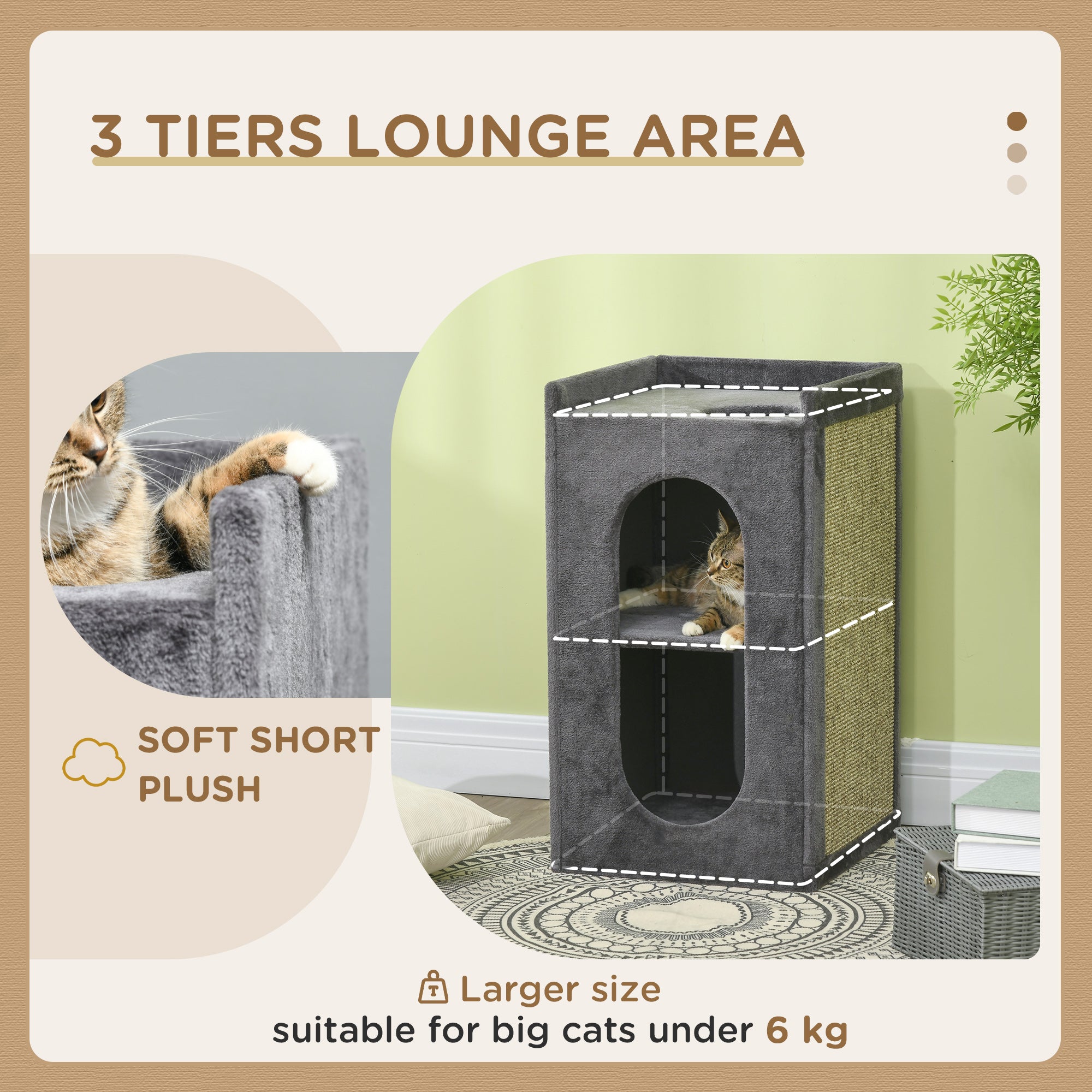 PawHut 81 cm Cat Scratching Barrel with 2 Cat Houses, Cat Play Tower with Scratching Pad, Cat Scratching Tree for Indoor Cats, Grey