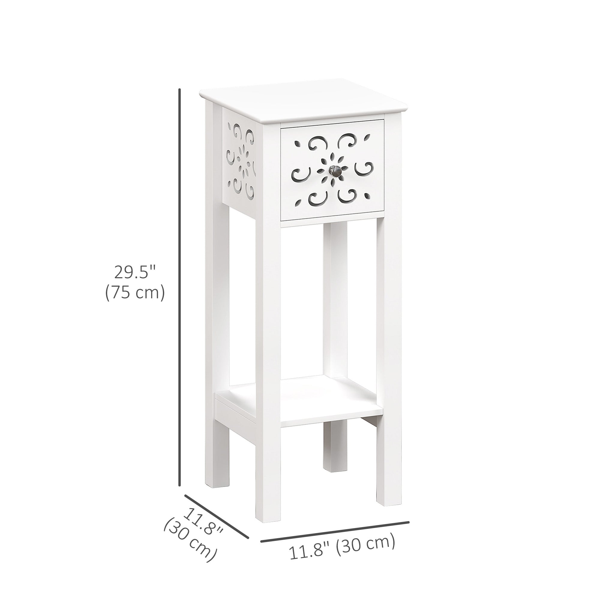 HOMCOM Nightstand Set of 2, Bedside Table Set with Drawer and Open Storage Shelf, End Table Set with Flower-Shaped Design, White