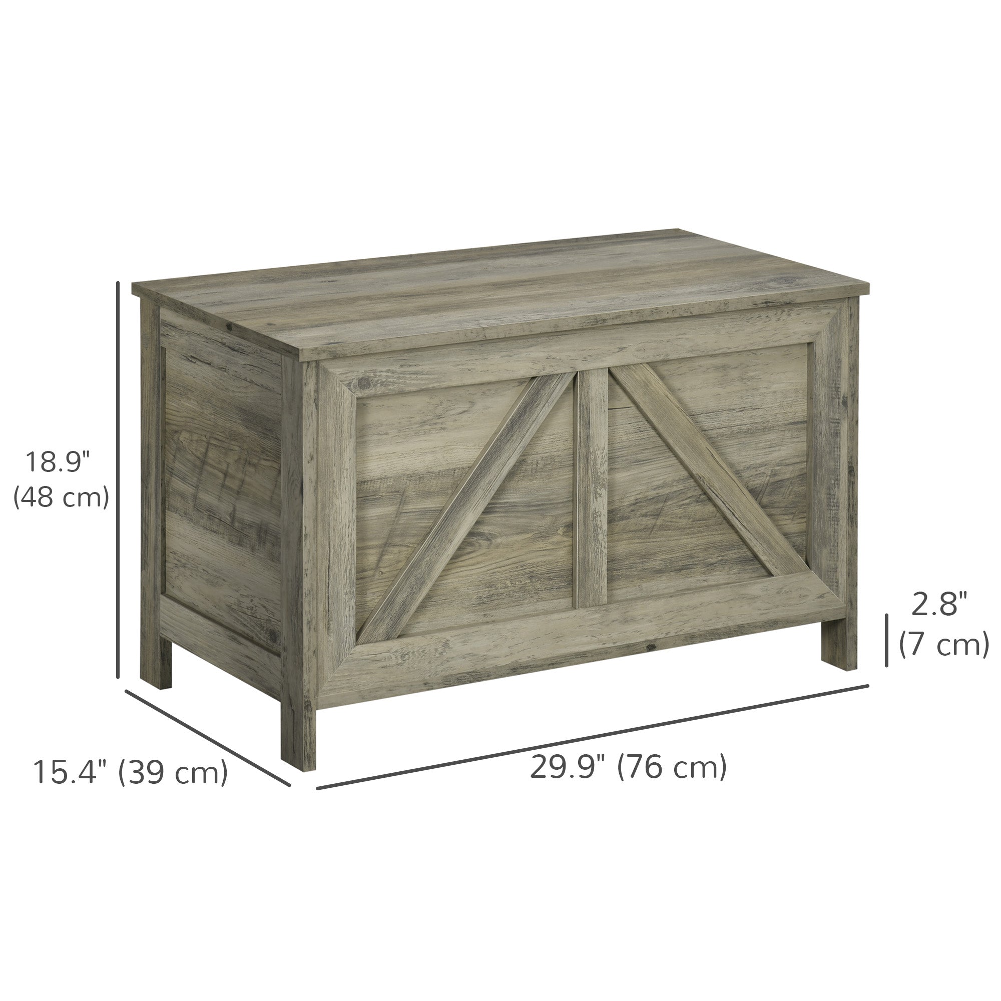 HOMCOM Farmhouse Storage Chest, Storage Bench, Lift Top Box with Safety Hinge to Open Up 100° for Entryway, Living Room, Grey Wood Grain