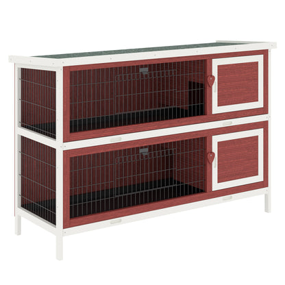 PawHut 2 Tier Wooden Rabbit Hutch Indoor Outdoor, Elevated Bunny Cage w/ Run and Tray for Guniea Pigs Small Animal