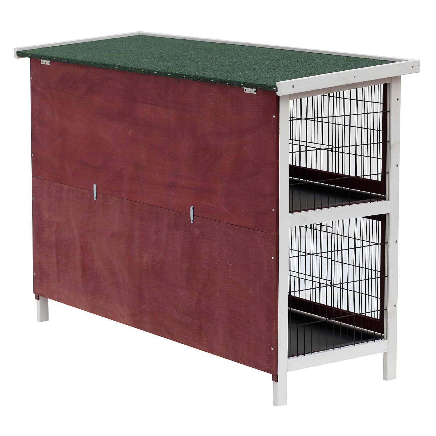 PawHut 2 Tier Wooden Rabbit Hutch Indoor Outdoor, Elevated Bunny Cage w/ Run and Tray for Guniea Pigs Small Animal