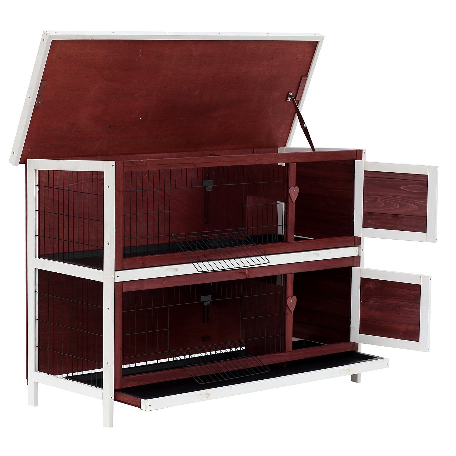 PawHut 2 Tier Wooden Rabbit Hutch Indoor Outdoor, Elevated Bunny Cage w/ Run and Tray for Guniea Pigs Small Animal