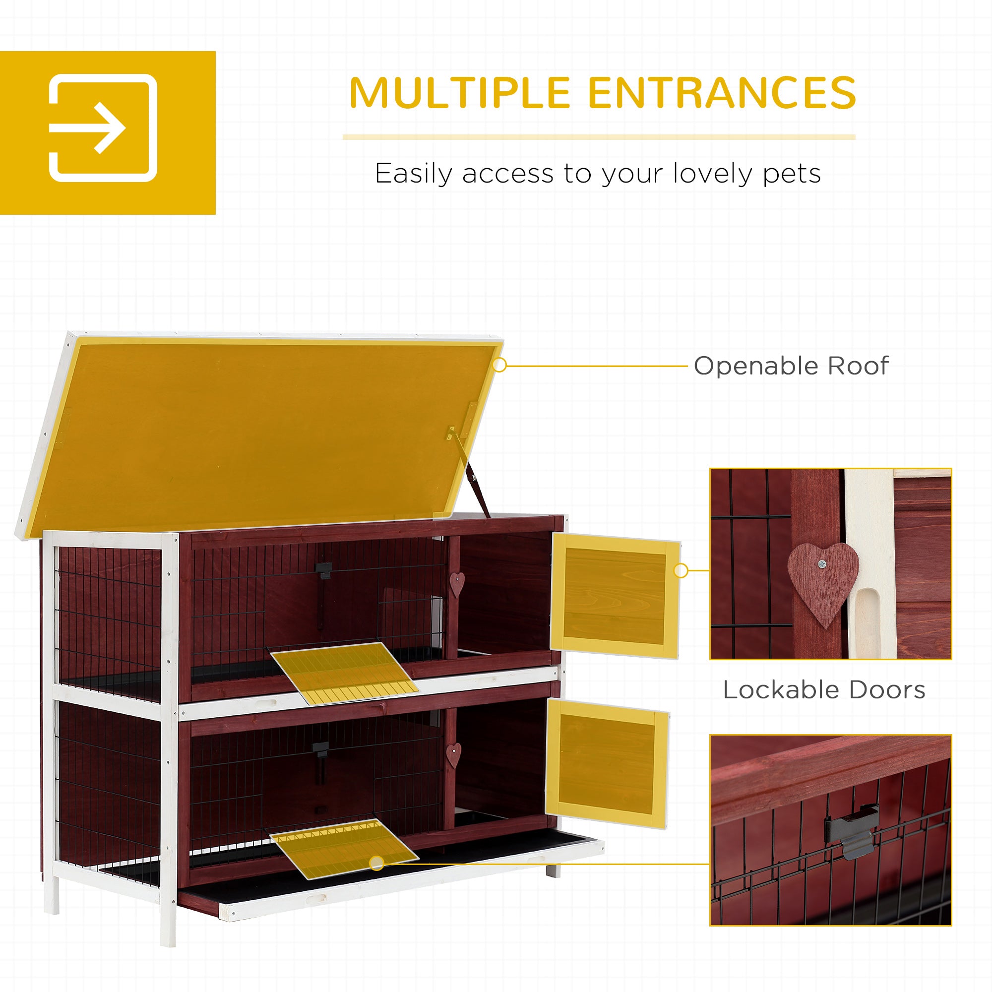 PawHut 2 Tier Wooden Rabbit Hutch Indoor Outdoor, Elevated Bunny Cage w/ Run and Tray for Guniea Pigs Small Animal