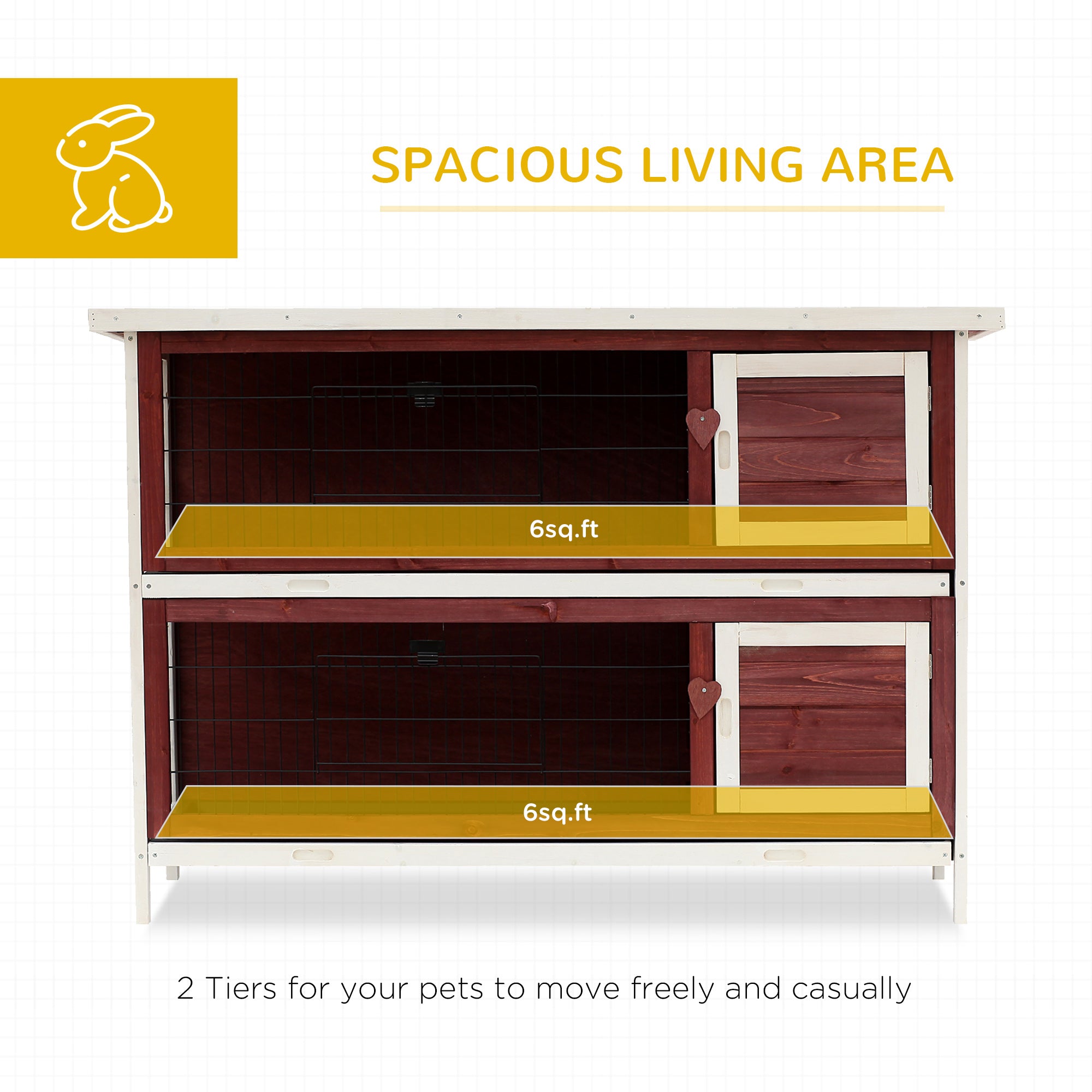 PawHut 2 Tier Wooden Rabbit Hutch Indoor Outdoor, Elevated Bunny Cage w/ Run and Tray for Guniea Pigs Small Animal