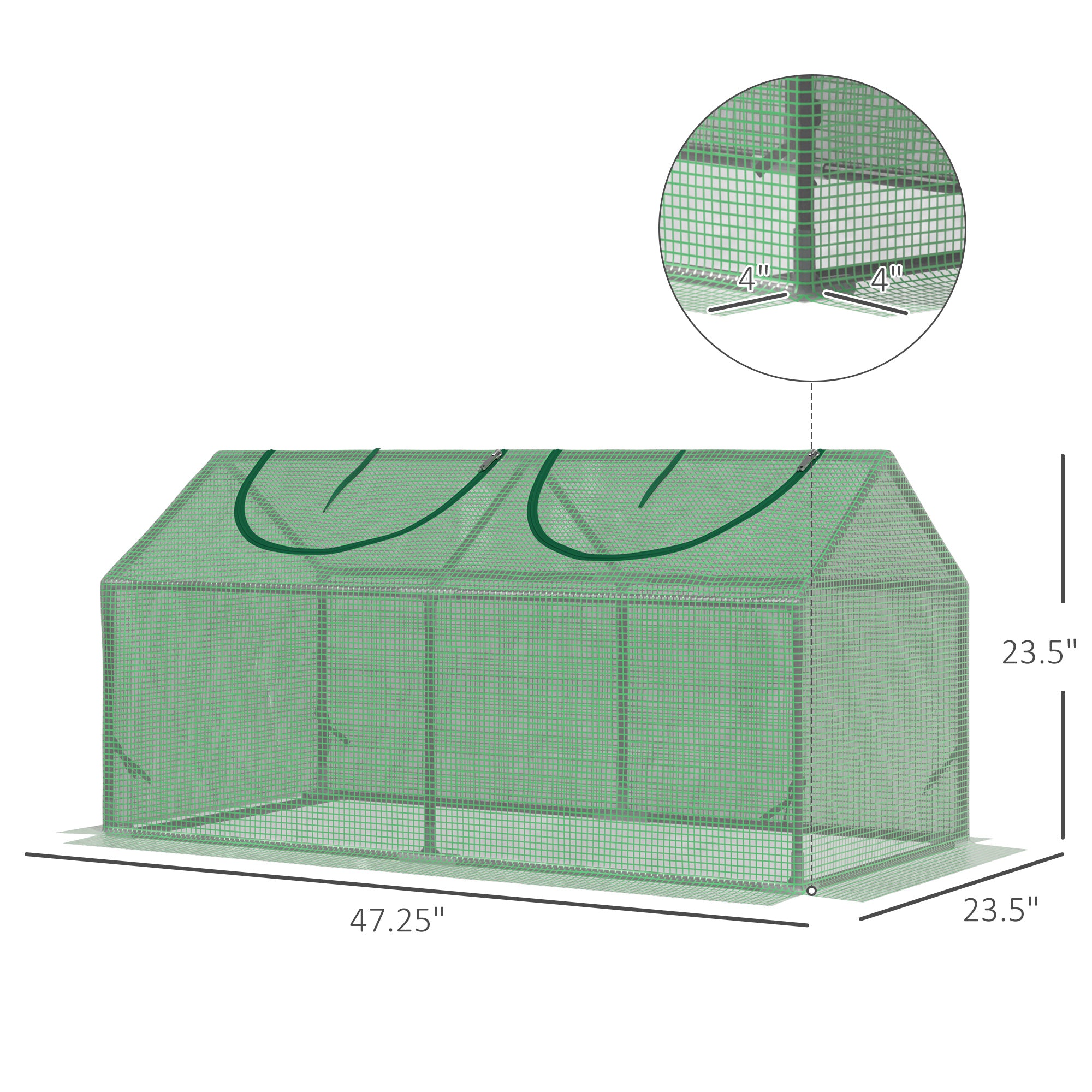 Outsunny 47" x 24" x 24" Portable Mini Tunnel Greenhouse Garden Planting Outdoor Flower Warm House Box with 2 Windows Steel Frame PE Cover, Green