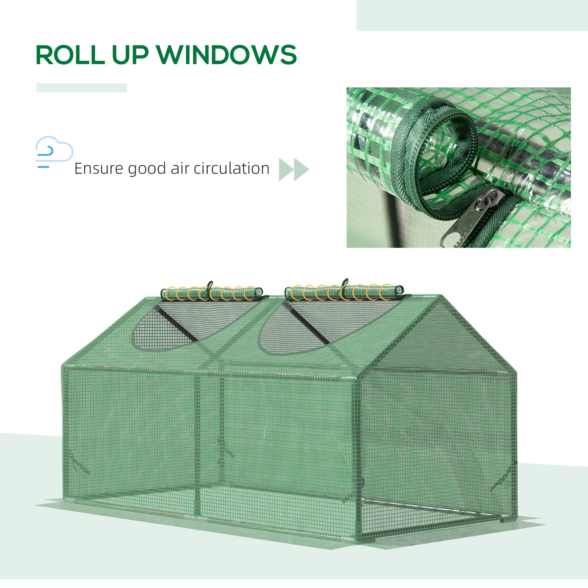 Outsunny 47" x 24" x 24" Portable Mini Tunnel Greenhouse Garden Planting Outdoor Flower Warm House Box with 2 Windows Steel Frame PE Cover, Green