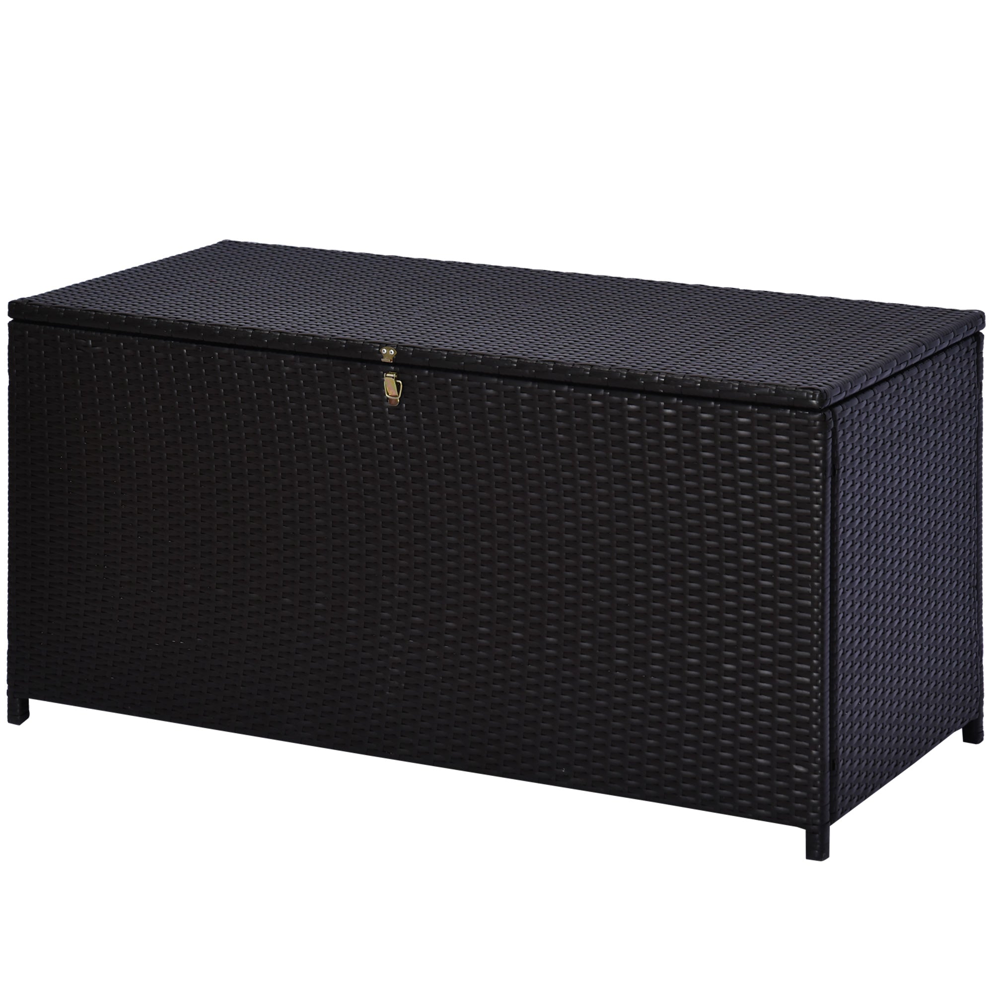 Outsunny 44.5x17x22inch Outdoor Deck Rattan Storage Box Wicker Home Furniture Indoor Storing Unit with Lid Coffee