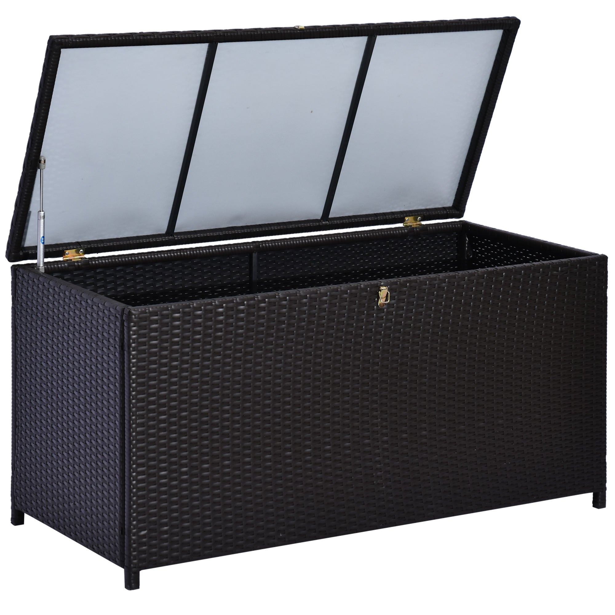 Outsunny 44.5x17x22inch Outdoor Deck Rattan Storage Box Wicker Home Furniture Indoor Storing Unit with Lid Coffee