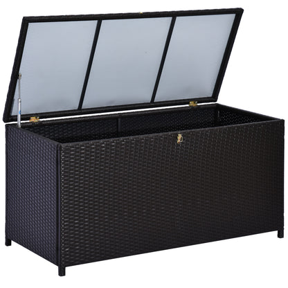 Outsunny 44.5x17x22inch Outdoor Deck Rattan Storage Box Wicker Home Furniture Indoor Storing Unit with Lid Coffee