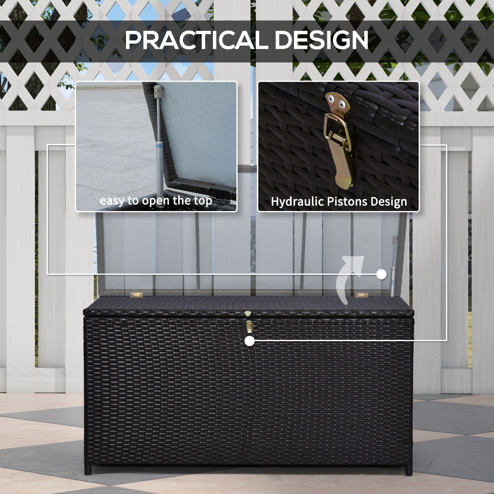 Outsunny 44.5x17x22inch Outdoor Deck Rattan Storage Box Wicker Home Furniture Indoor Storing Unit with Lid Coffee