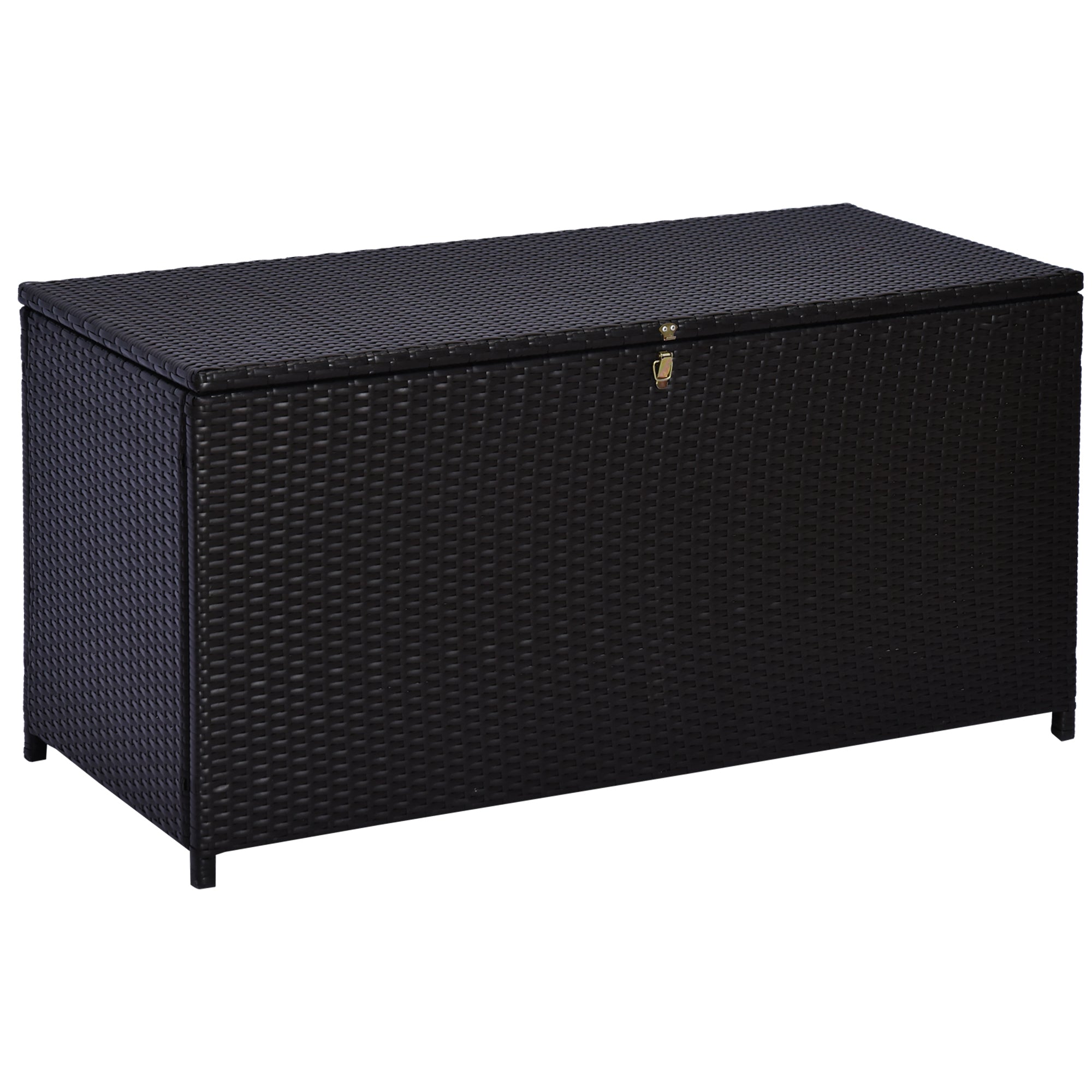 Outsunny 44.5x17x22inch Outdoor Deck Rattan Storage Box Wicker Home Furniture Indoor Storing Unit with Lid Coffee