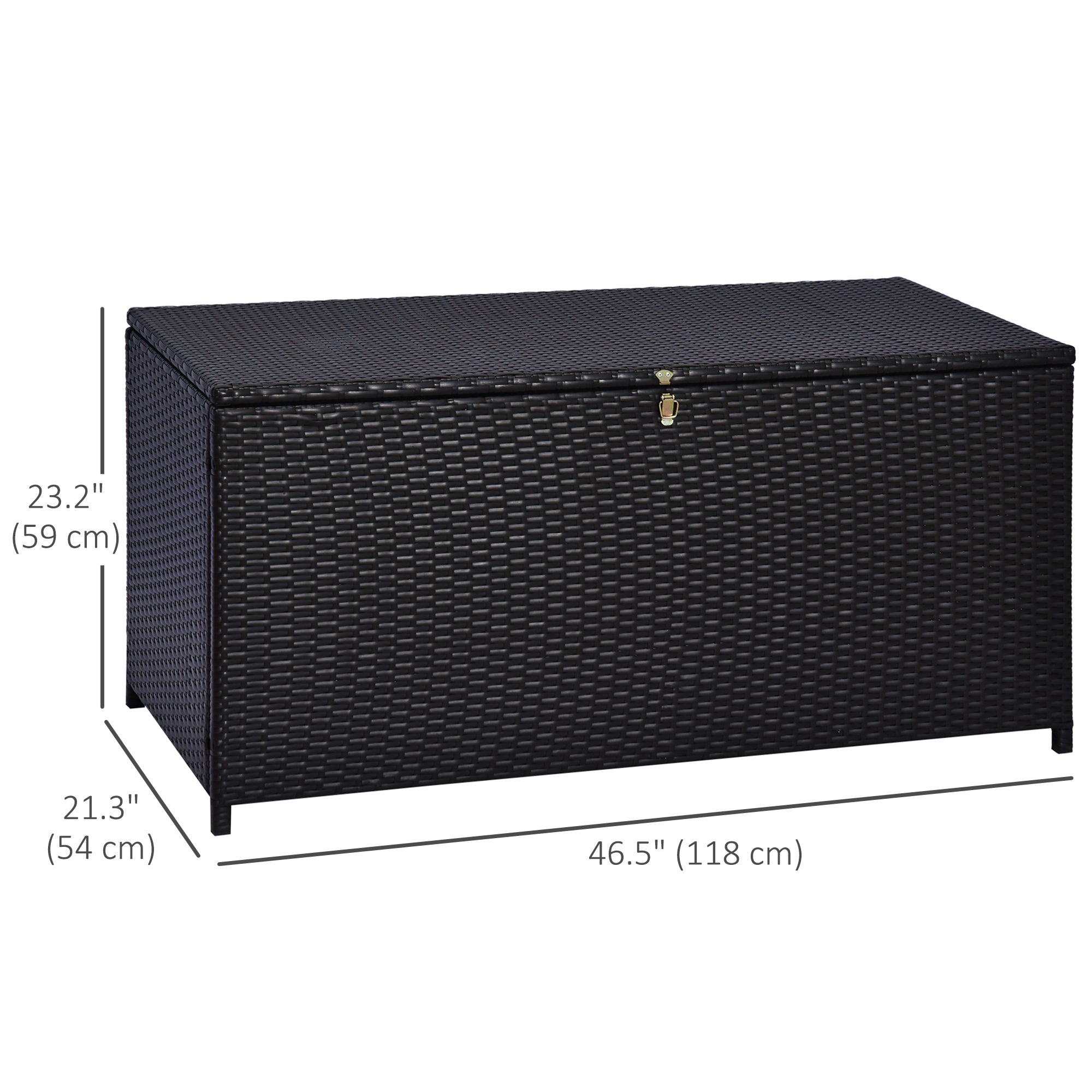 Outsunny 44.5x17x22inch Outdoor Deck Rattan Storage Box Wicker Home Furniture Indoor Storing Unit with Lid Coffee