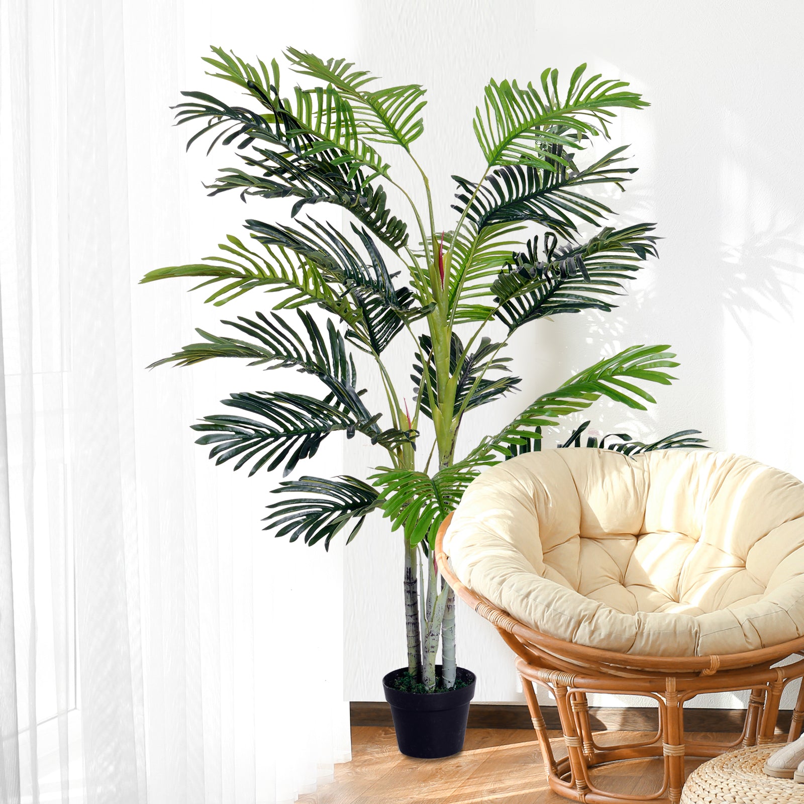 Outsunny 5FT Artificial Palm Tree, Fake Tropical Tree with Lifelike Leaves, Faux Plant in Pot for Indoor and Outdoor Decoration, Green