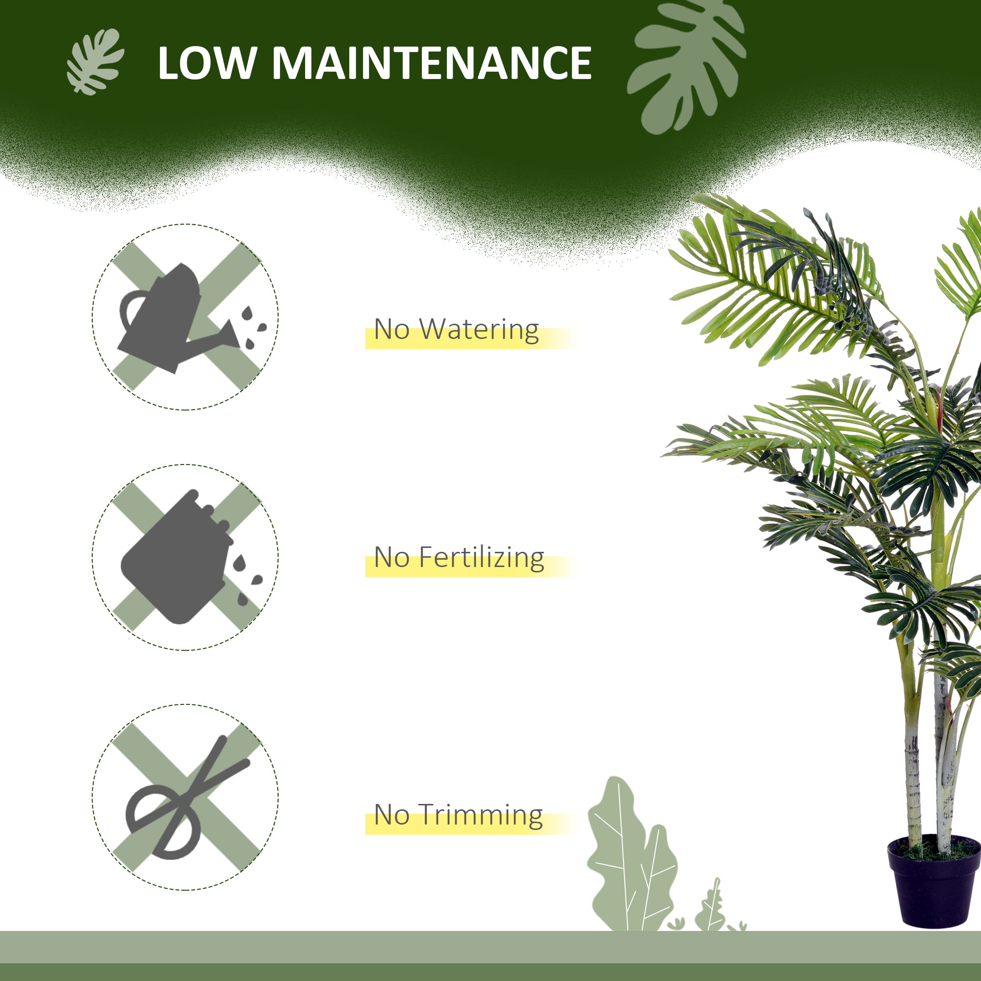 Outsunny 5FT Artificial Palm Tree, Fake Tropical Tree with Lifelike Leaves, Faux Plant in Pot for Indoor and Outdoor Decoration, Green