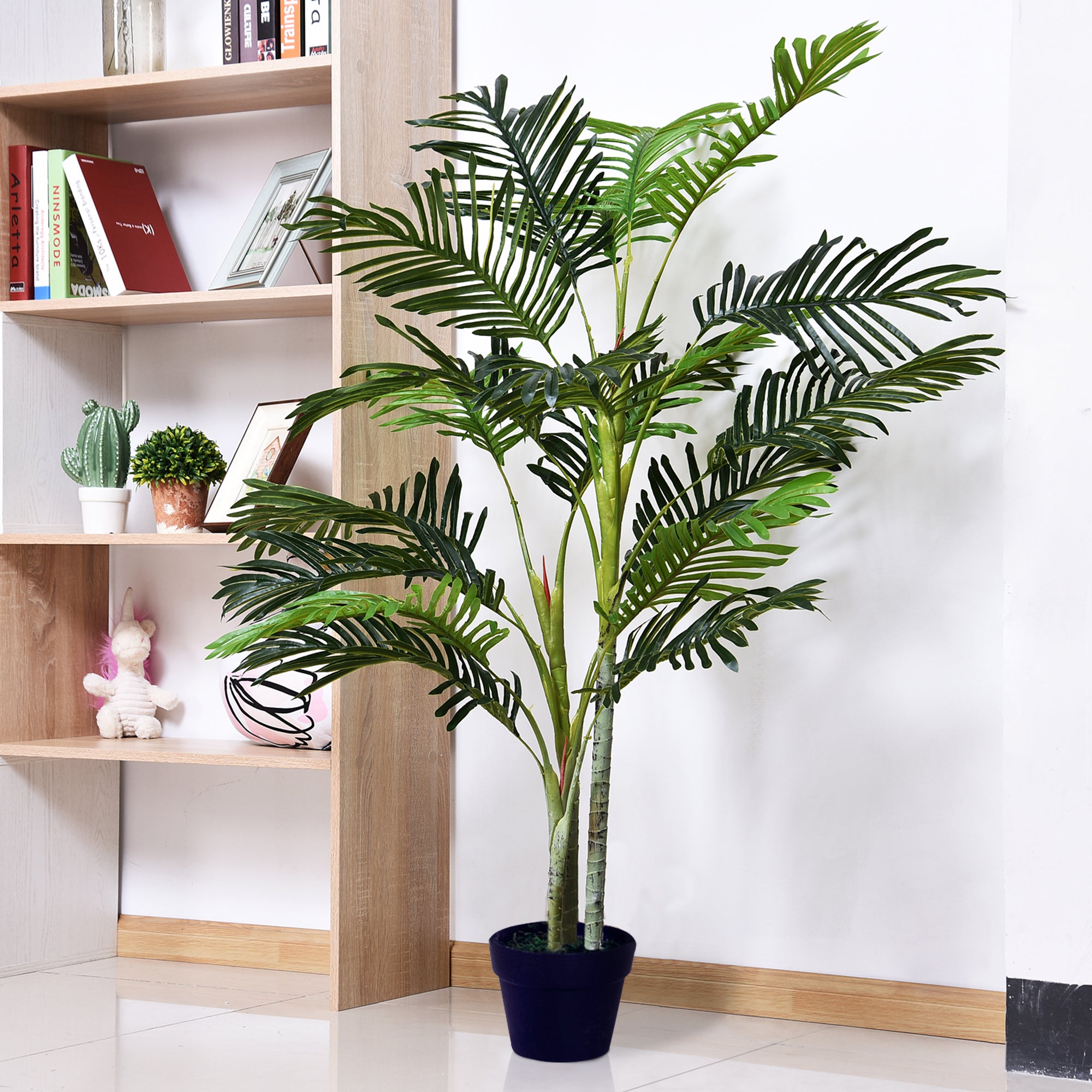 Outsunny 5FT Artificial Palm Tree, Fake Tropical Tree with Lifelike Leaves, Faux Plant in Pot for Indoor and Outdoor Decoration, Green