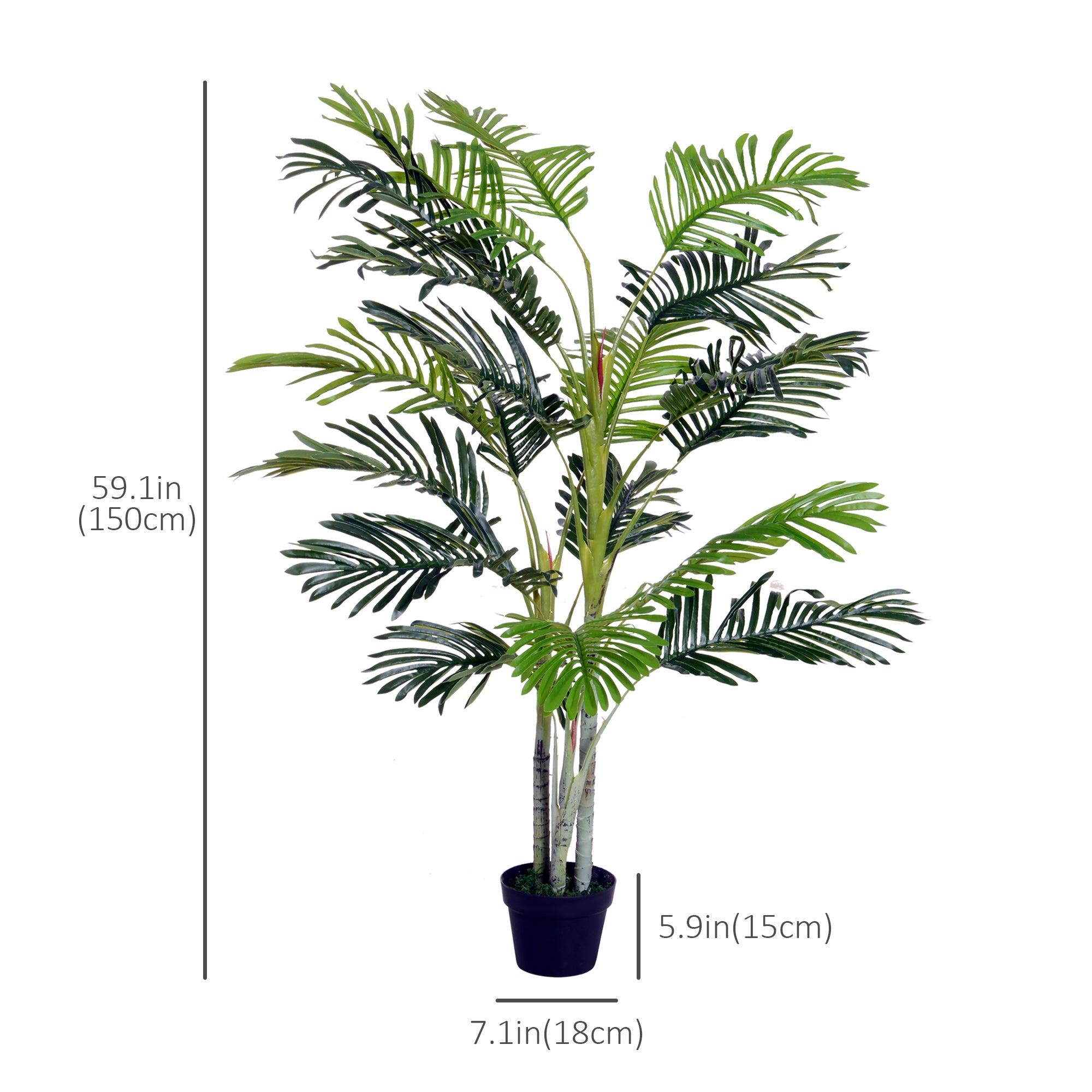 Outsunny 5FT Artificial Palm Tree, Fake Tropical Tree with Lifelike Leaves, Faux Plant in Pot for Indoor and Outdoor Decoration, Green