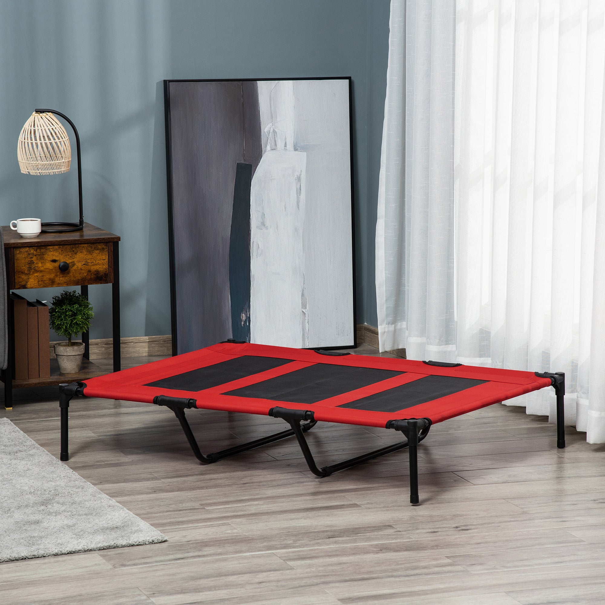 PawHut Raised Dog Bed Cooling Elevated Pet Cot with Breathable Mesh for Indoor Outdoor Use Red, XX Large, 122 x 92 x 23cm