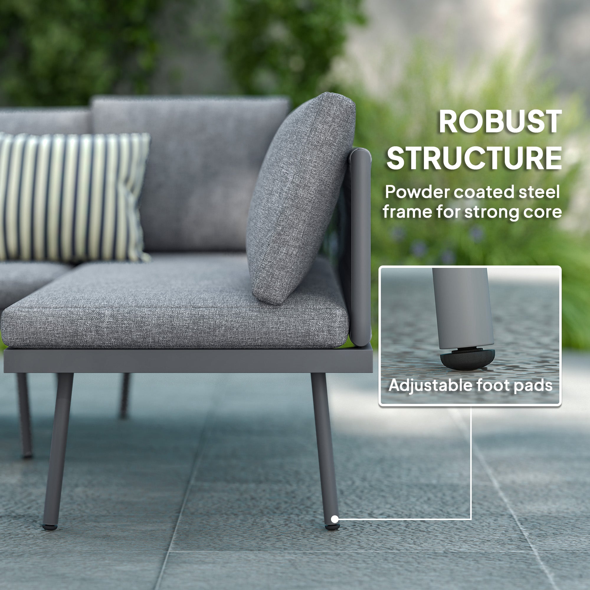 Outsunny 3 Pieces Wicker Patio Furniture Set, L-Shaped Outdoor Furniture Conversation Set, PE Rattan Corner Outdoor Sofa with Cushions, Steel Top Coffee Table for Garden, Grey
