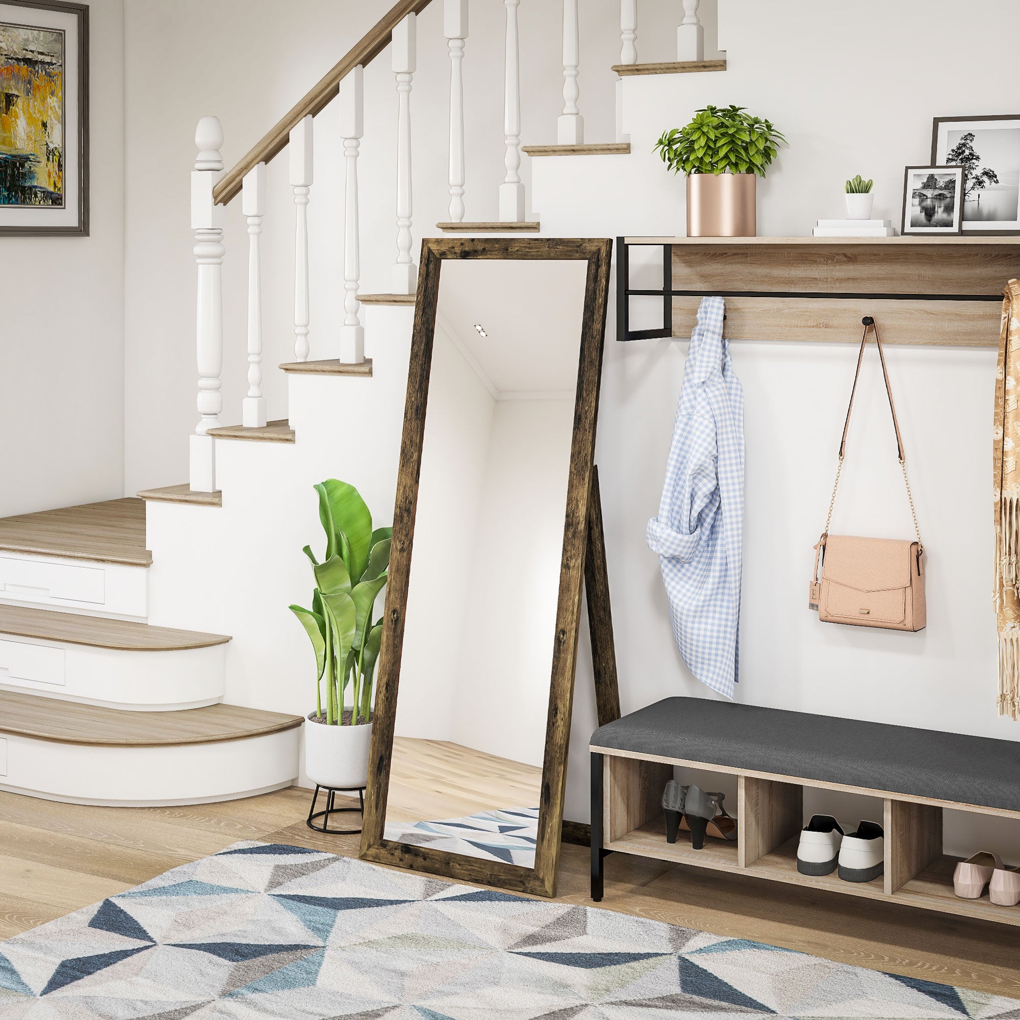 HOMCOM 58" x 20" Full Length Mirror, Floor Standing Mirror, Rectangular Full Body Mirror for Bedroom, Living Room, Rustic Brown