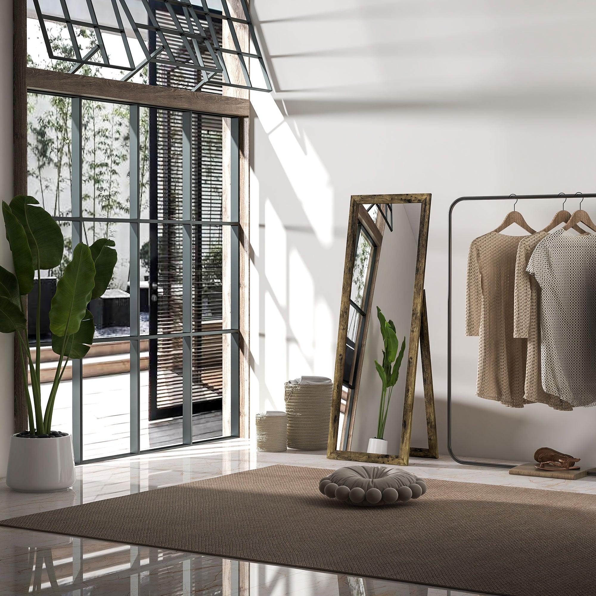 HOMCOM 58" x 20" Full Length Mirror, Floor Standing Mirror, Rectangular Full Body Mirror for Bedroom, Living Room, Rustic Brown