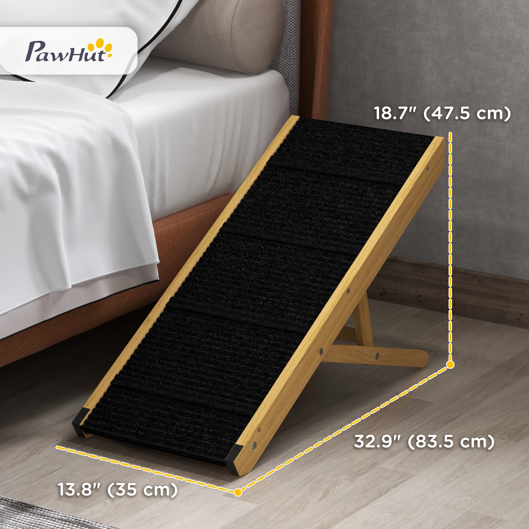PawHut Dog Ramp, 33" Wooden Pet Ramp for Bed and Couch, Foldable Dog Ramp with 4-Level Adjustable Height for Small and Medium Dogs, Natural Wood