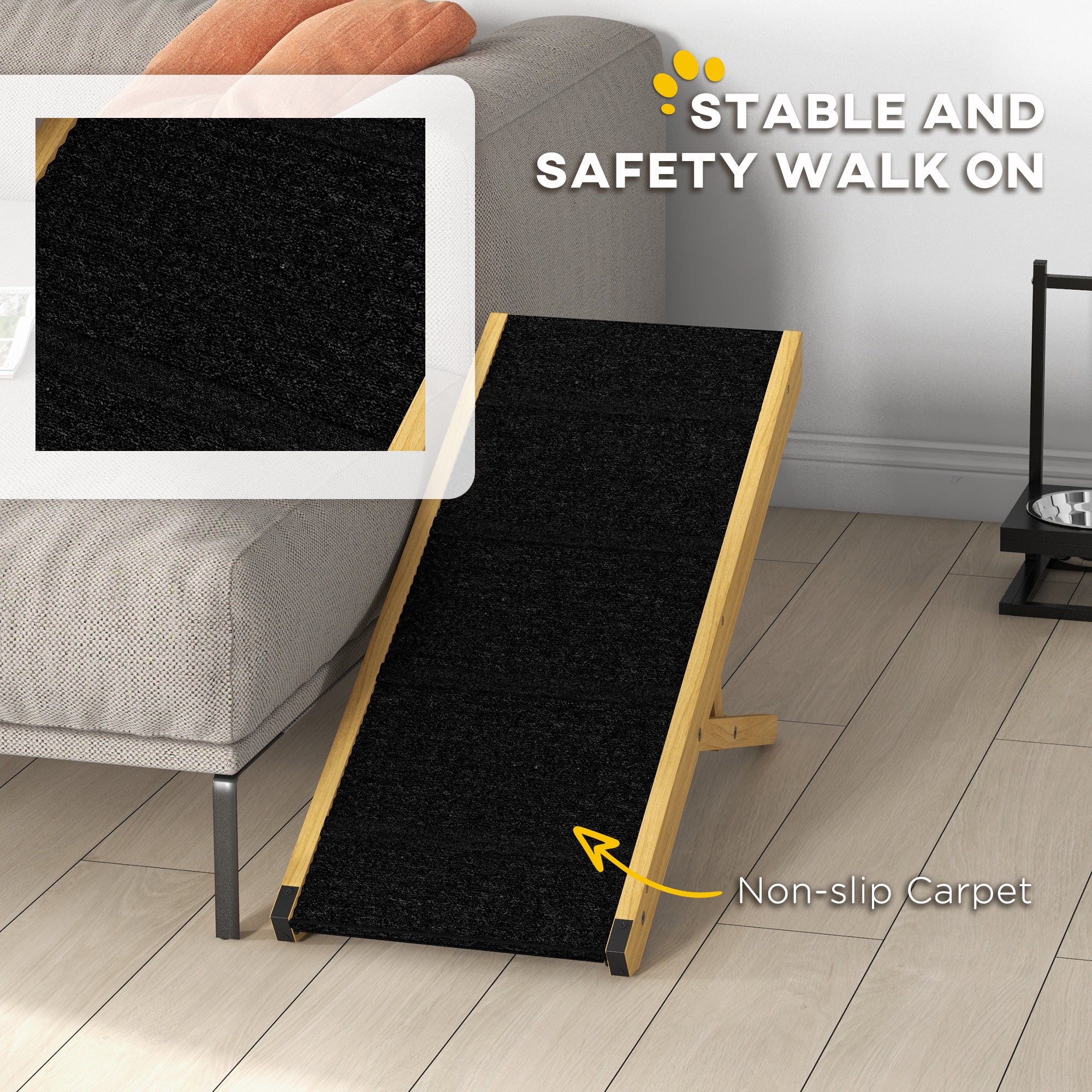 PawHut Dog Ramp, 33" Wooden Pet Ramp for Bed and Couch, Foldable Dog Ramp with 4-Level Adjustable Height for Small and Medium Dogs, Natural Wood
