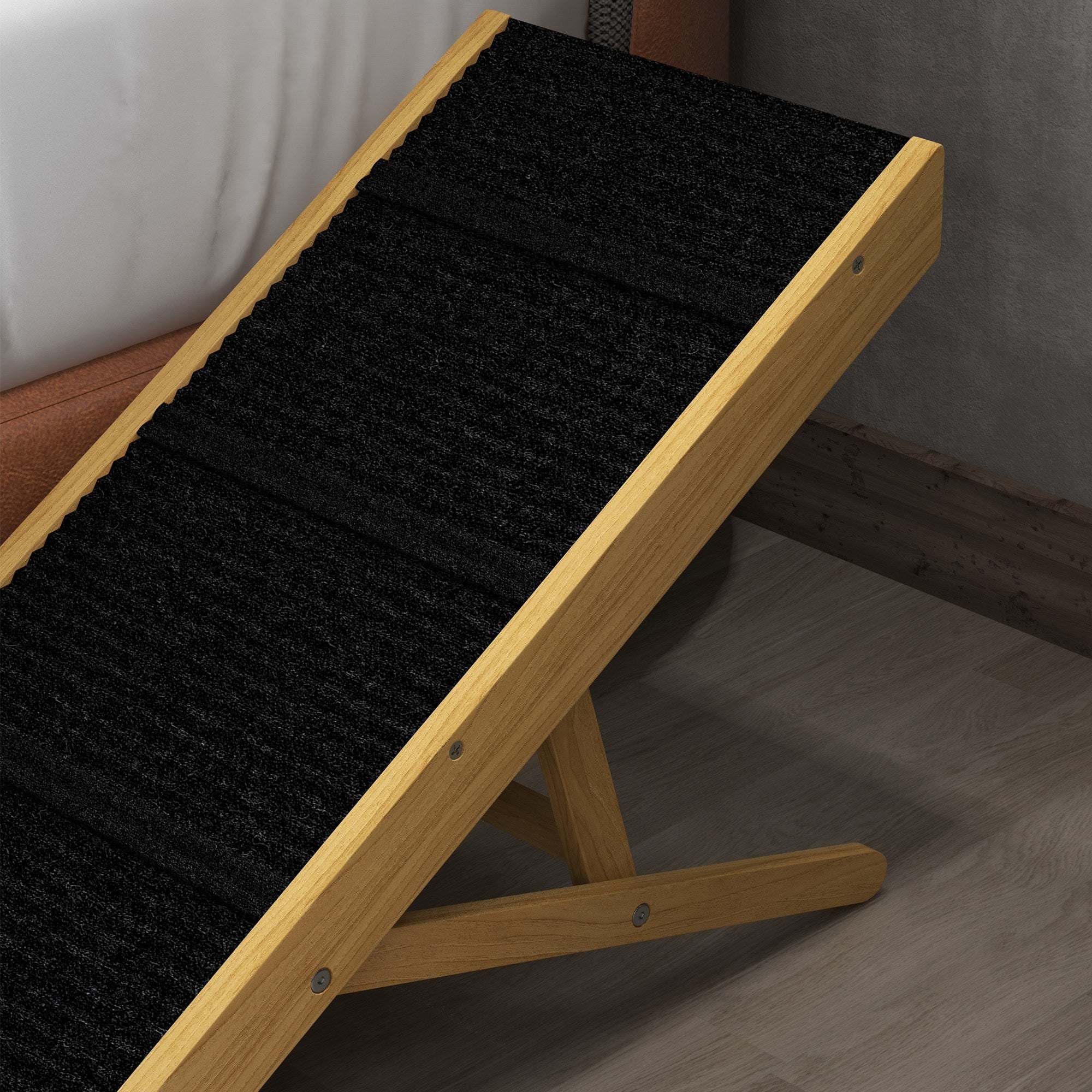 PawHut Dog Ramp, 33" Wooden Pet Ramp for Bed and Couch, Foldable Dog Ramp with 4-Level Adjustable Height for Small and Medium Dogs, Natural Wood