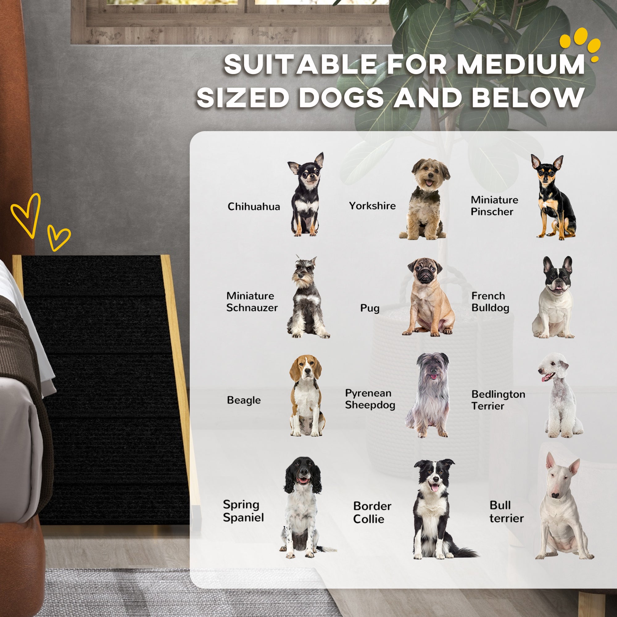 PawHut Dog Ramp, 33" Wooden Pet Ramp for Bed and Couch, Foldable Dog Ramp with 4-Level Adjustable Height for Small and Medium Dogs, Natural Wood