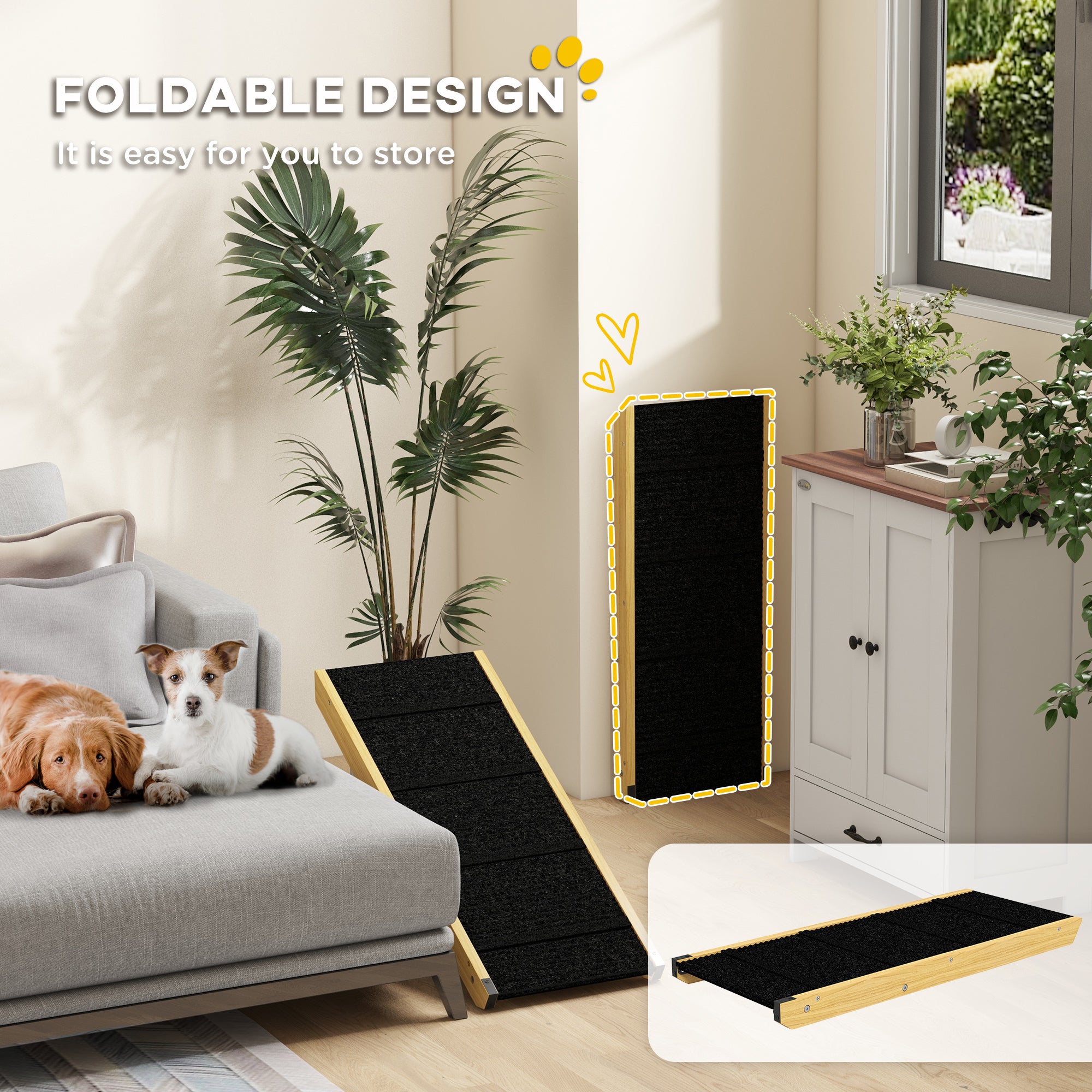 PawHut Dog Ramp, 33" Wooden Pet Ramp for Bed and Couch, Foldable Dog Ramp with 4-Level Adjustable Height for Small and Medium Dogs, Natural Wood