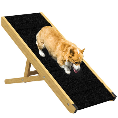 PawHut Dog Ramp, 33" Wooden Pet Ramp for Bed and Couch, Foldable Dog Ramp with 4-Level Adjustable Height for Small and Medium Dogs, Natural Wood