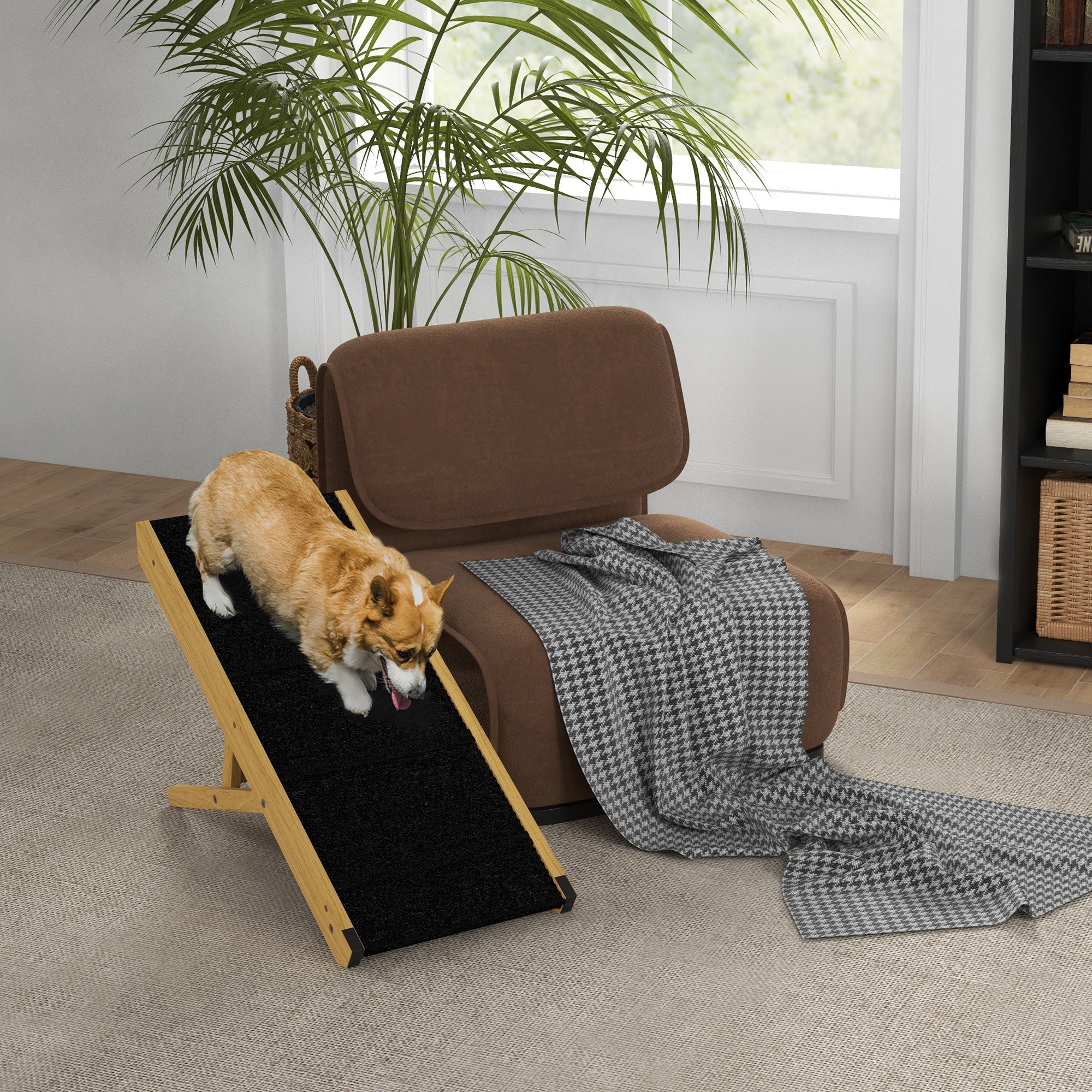 PawHut Dog Ramp, 33" Wooden Pet Ramp for Bed and Couch, Foldable Dog Ramp with 4-Level Adjustable Height for Small and Medium Dogs, Natural Wood