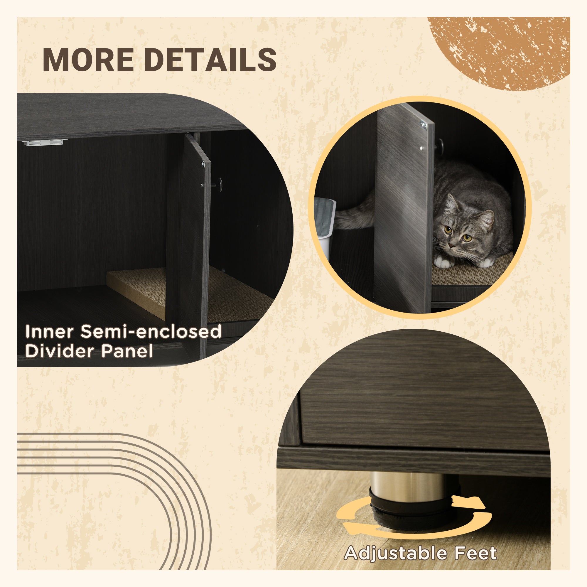 PawHut Cat Litter Box Enclosure, Industrial Hidden Cat Washroom Furniture, End Table with Double Doors and Scratching Pad for Living Room, Bedroom, Hallway, Black