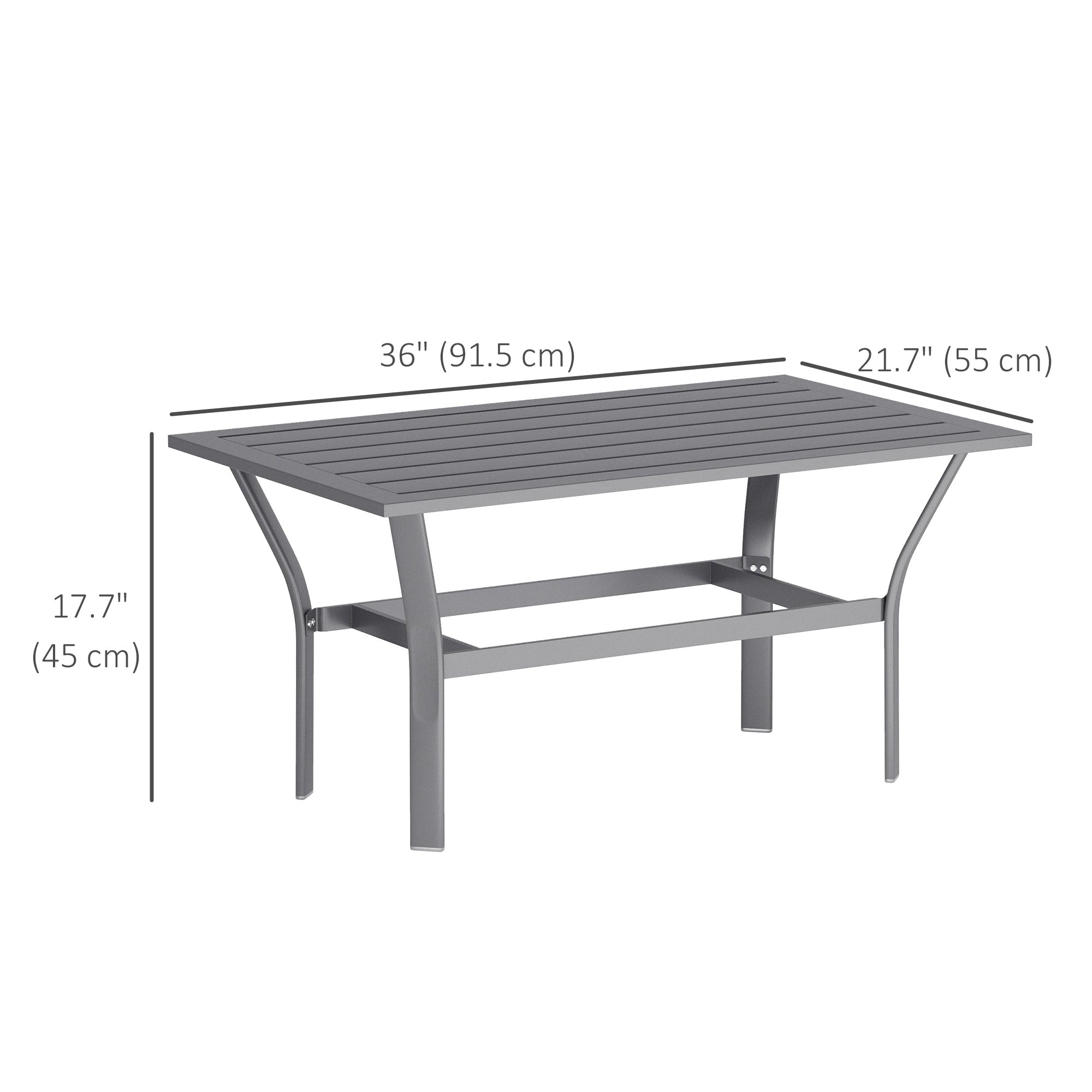 Outsunny Metal Outdoor Coffee Table, Rectangle Weather Resistant Outdoor Side Table with Slatted Tabletop for Garden, Balcony, Deck, Backyard, Dark Grey