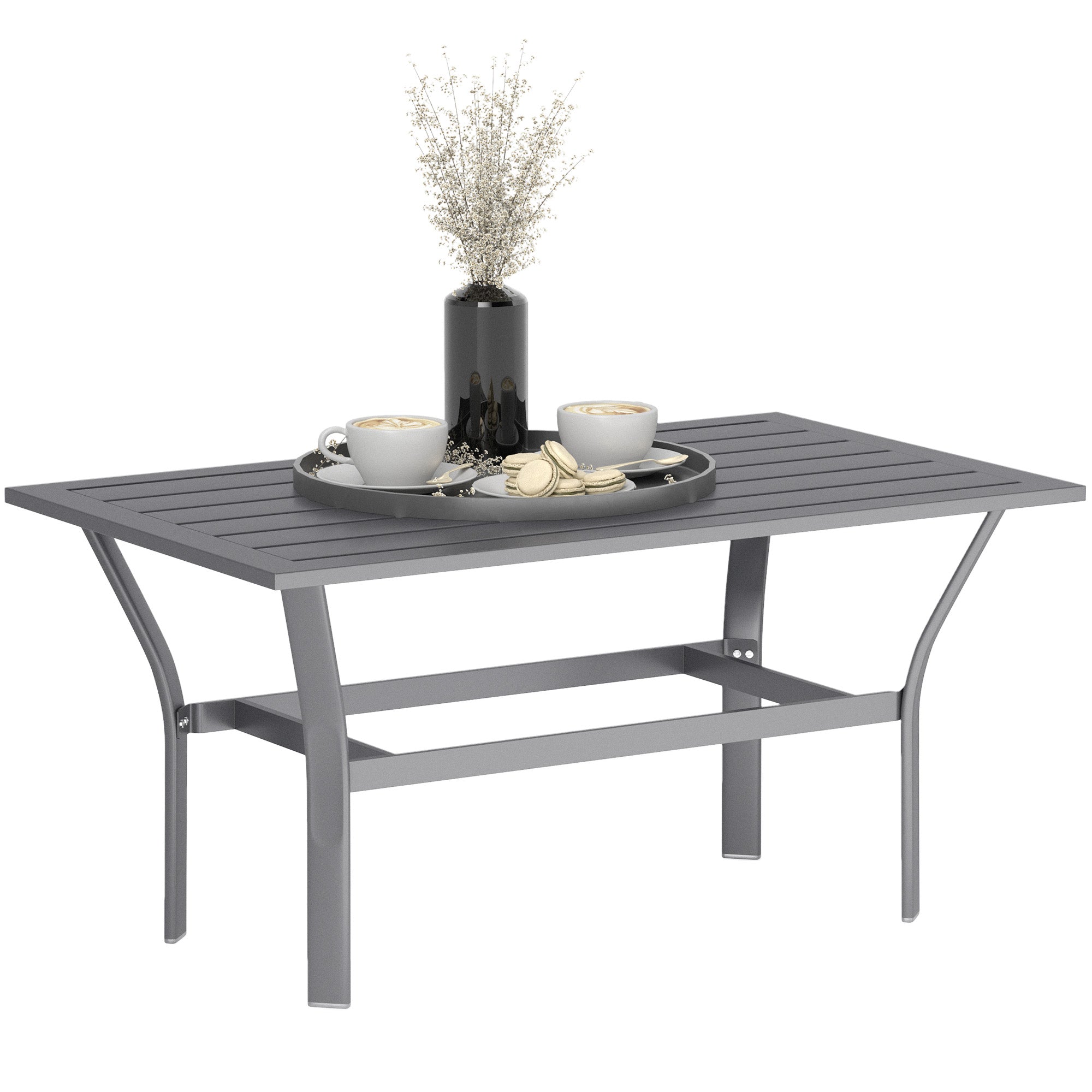Outsunny Metal Outdoor Coffee Table, Rectangle Weather Resistant Outdoor Side Table with Slatted Tabletop for Garden, Balcony, Deck, Backyard, Dark Grey