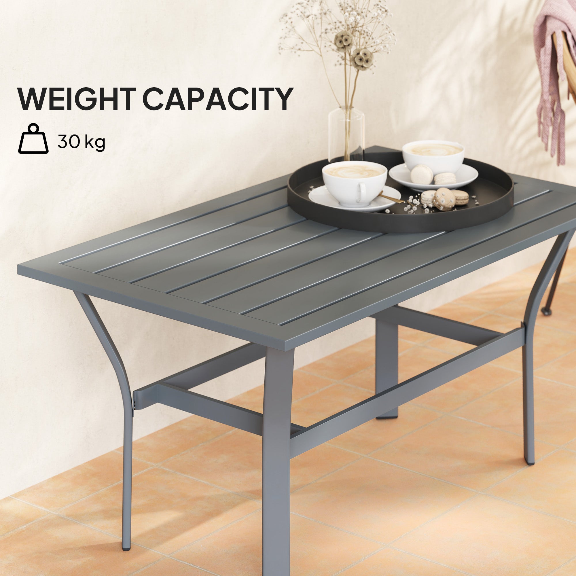 Outsunny Metal Outdoor Coffee Table, Rectangle Weather Resistant Outdoor Side Table with Slatted Tabletop for Garden, Balcony, Deck, Backyard, Dark Grey