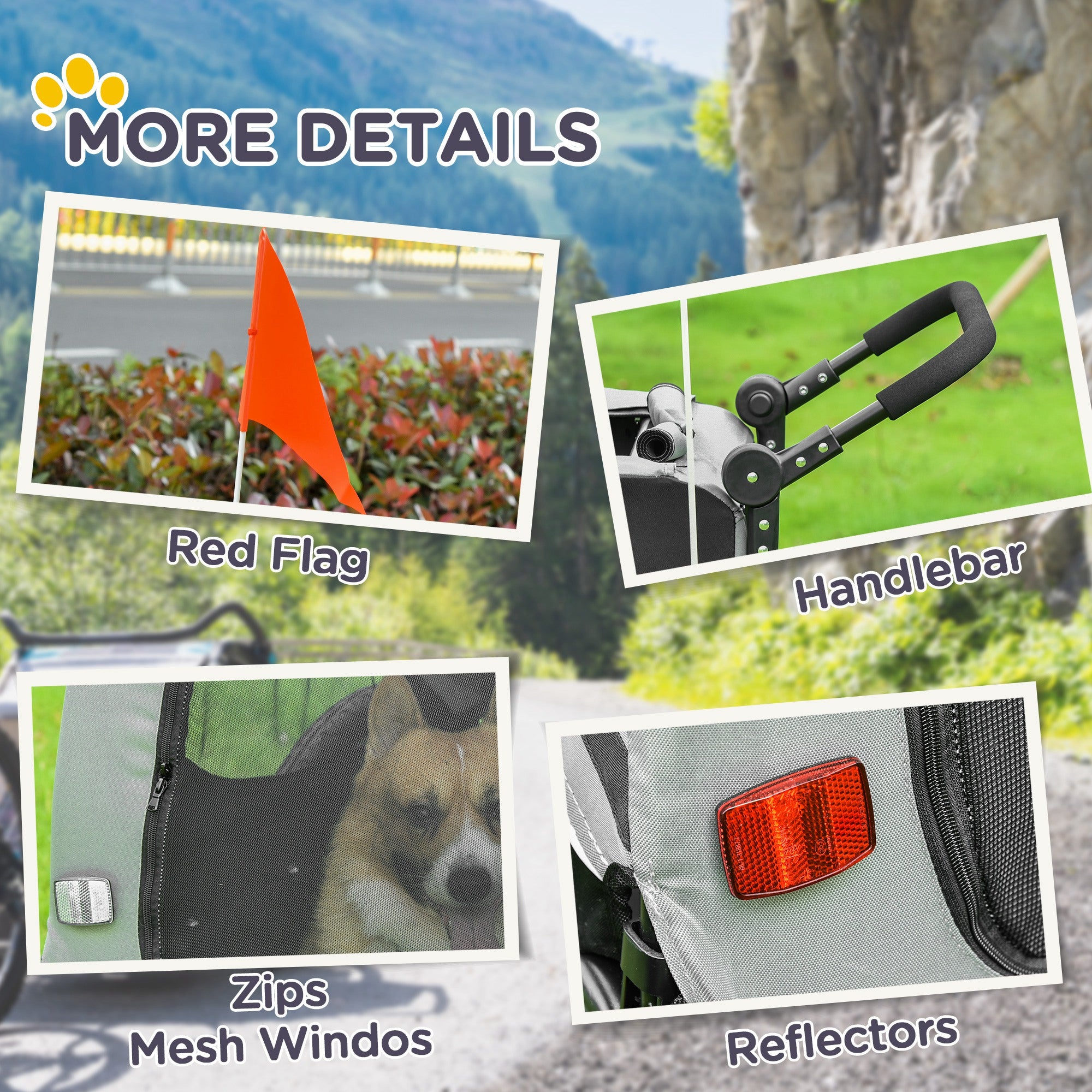 PawHut Dog Bike Trailer, 2 in 1 Foldable Dog Stroller with Hitch Coupler, Reflectors, Quick Release Wheels, Flag, Dog Trolley on Wheels for Medium Dogs, Grey