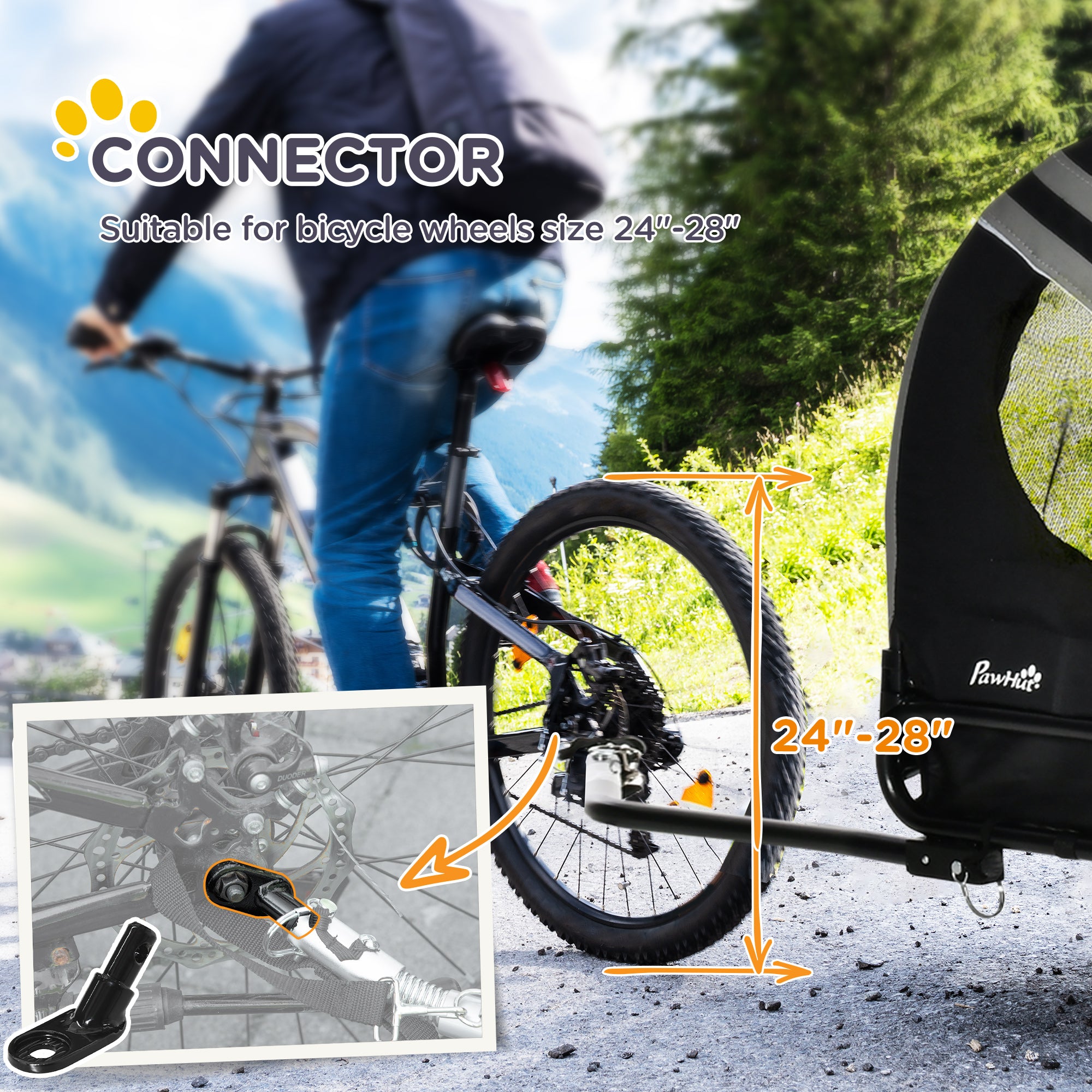 PawHut Dog Bike Trailer, 2 in 1 Foldable Dog Stroller with Hitch Coupler, Reflectors, Quick Release Wheels, Flag, Dog Trolley on Wheels for Medium Dogs, Grey