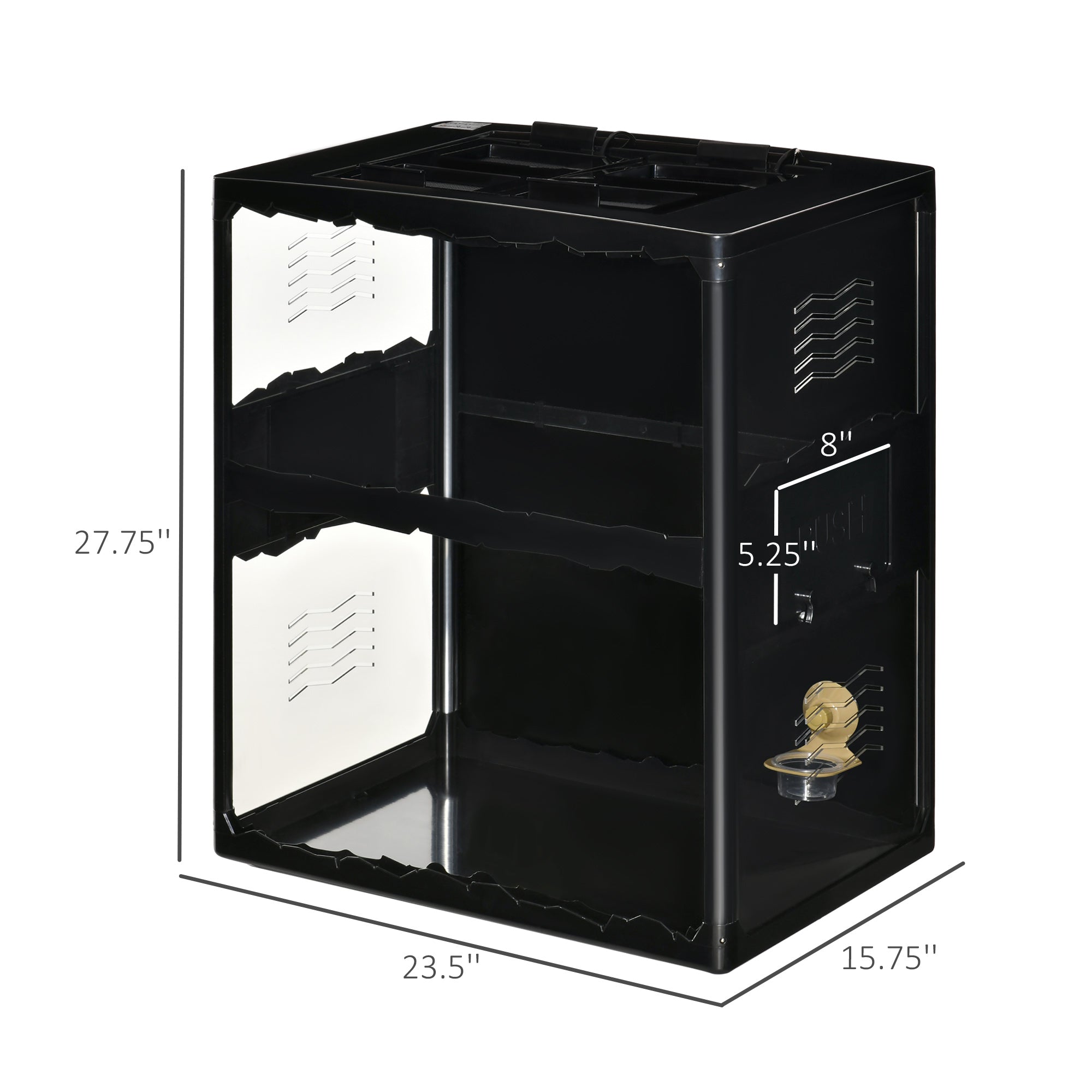PawHut Reptile Glass Terrarium Tank, Breeding Box with Screen Ventilation, Lamp Holders, Hanging Basin for Lizards, Chameleon, Tortoise, 23.5" x 16" x 28"